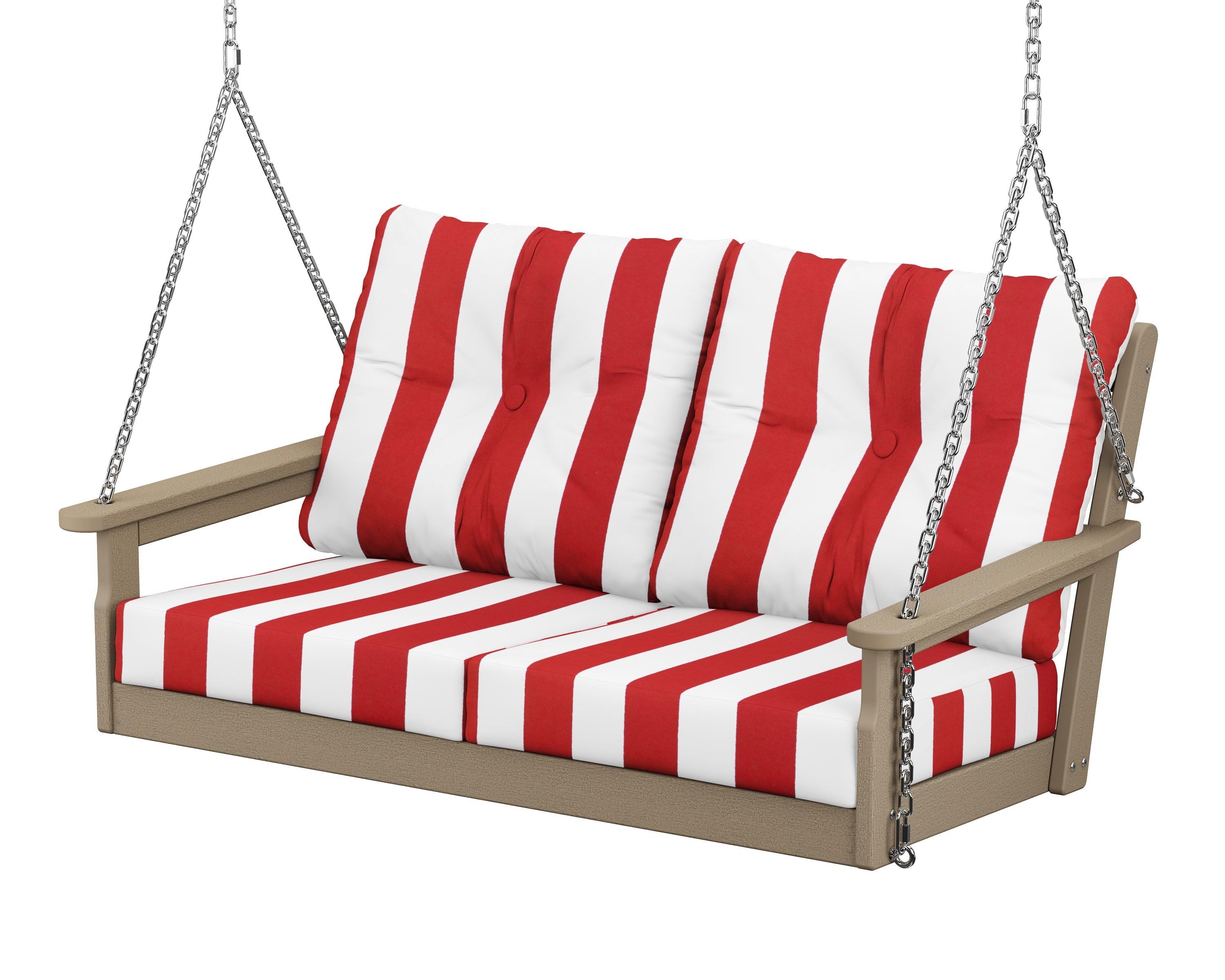 POLYWOOD® Vineyard Deep Seating Swing in Vintage Sahara / Cabana Stripe Crimson