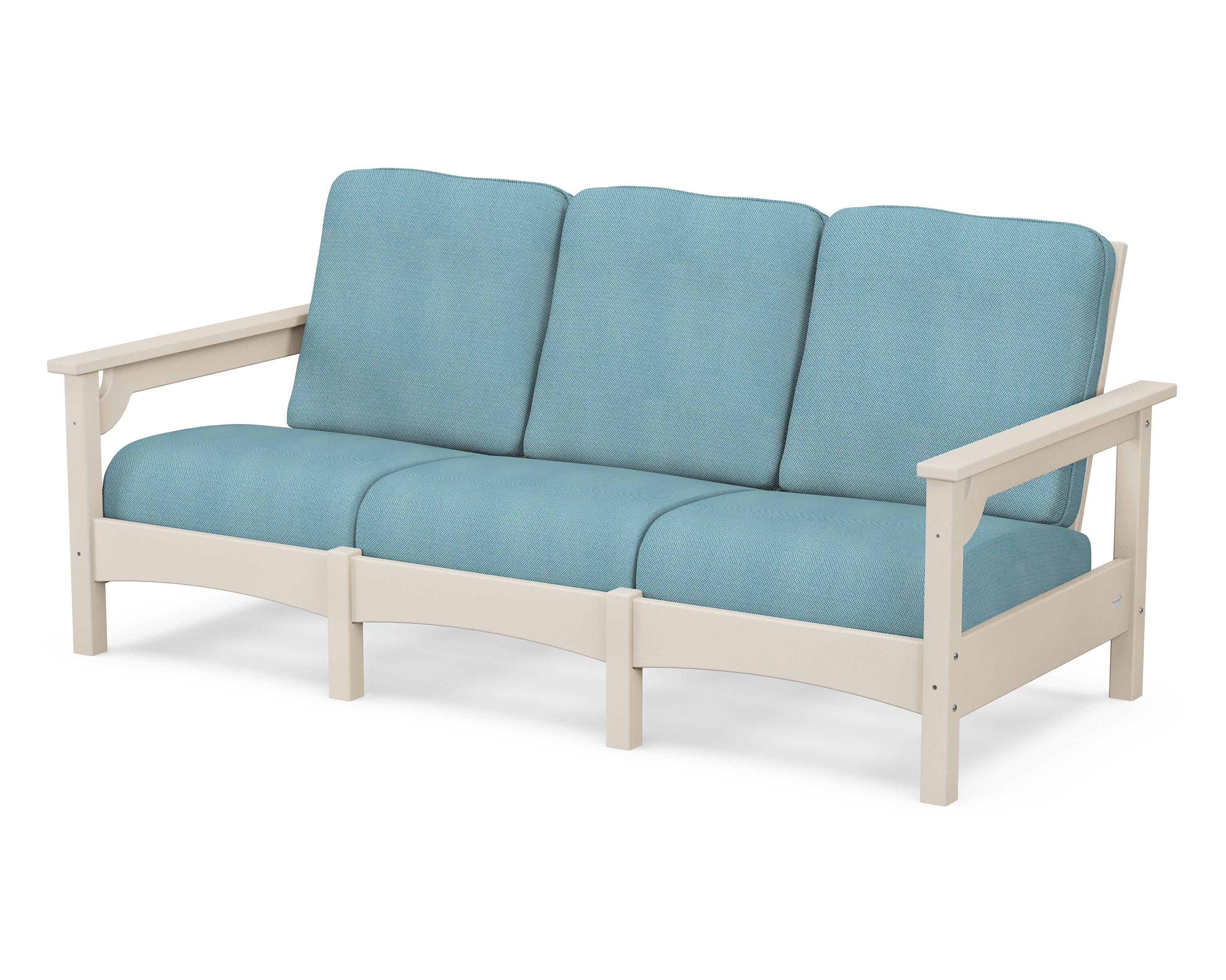 POLYWOOD® Club Sofa in Sand / Lattice Sky Blue
