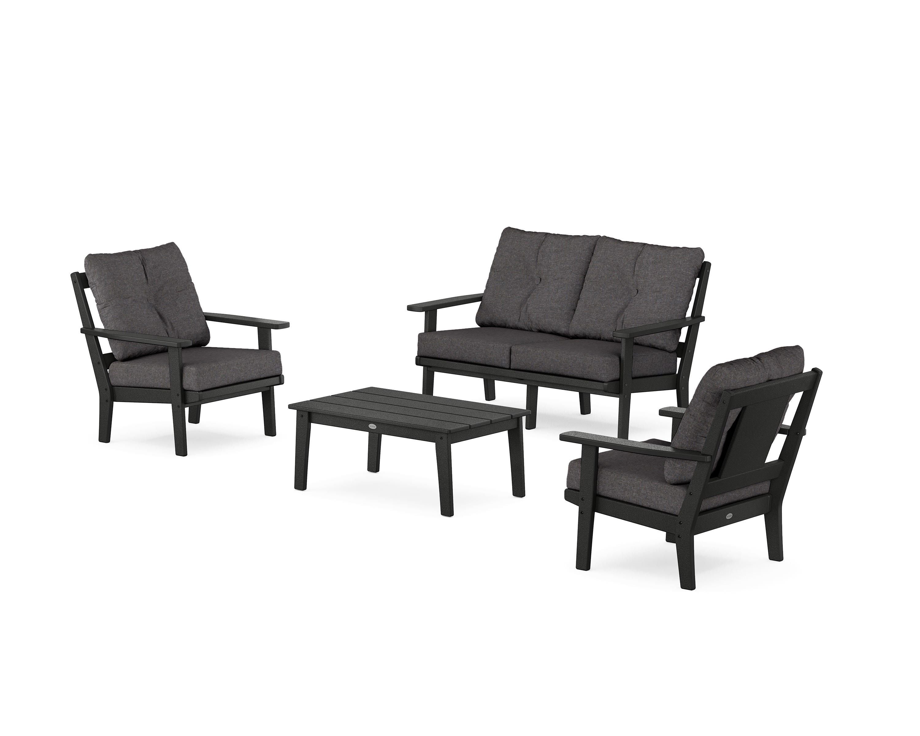 POLYWOOD® Prairie 4-Piece Deep Seating Set with Loveseat in Black / Ash Charcoal