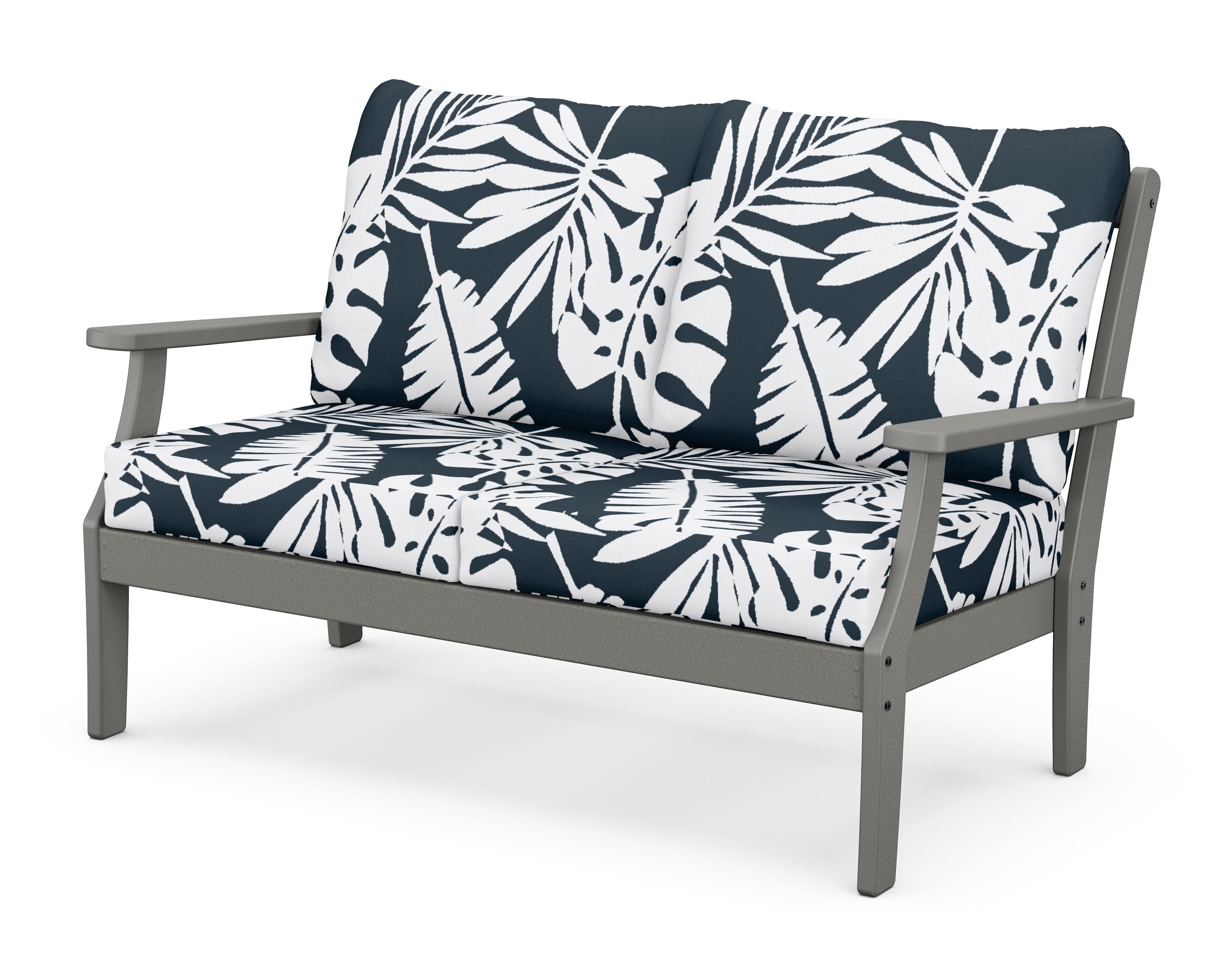 POLYWOOD® Braxton Deep Seating Loveseat in Slate Grey / Leaf Marine Indigo