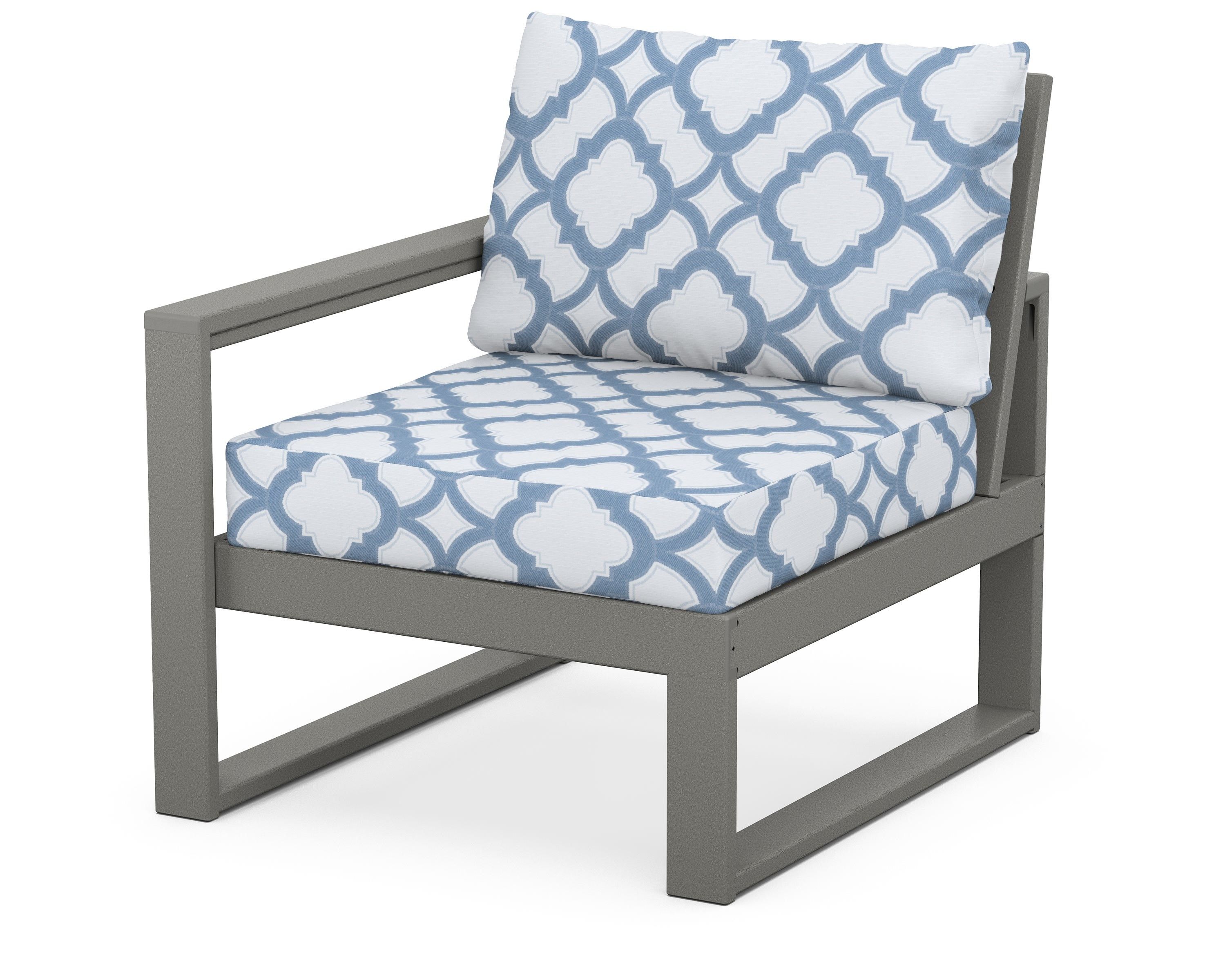 POLYWOOD® EDGE Modular Left Arm Chair in Slate Grey / Trellis Sky Blue