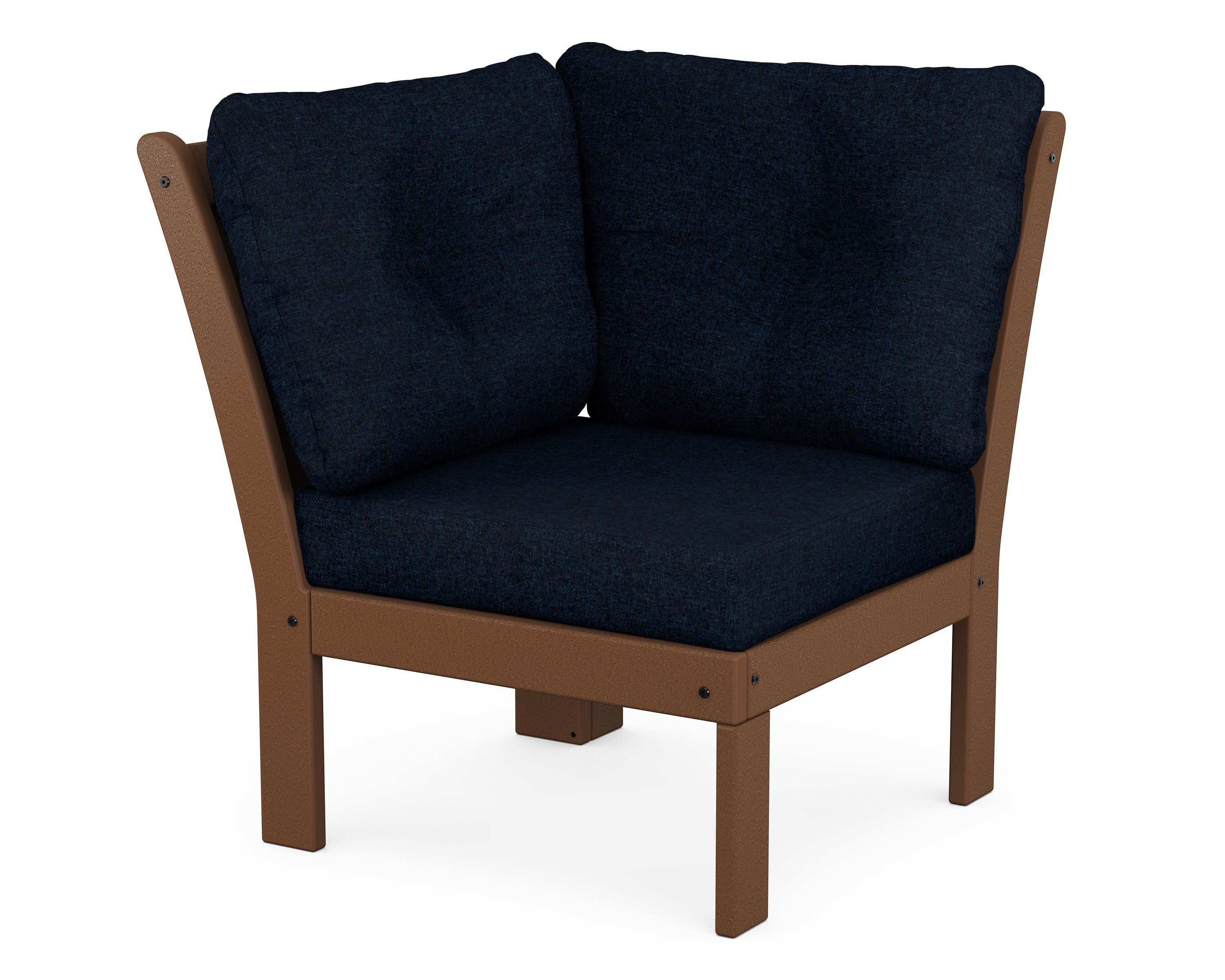 POLYWOOD® Vineyard Modular Corner Chair in Teak / Marine Indigo