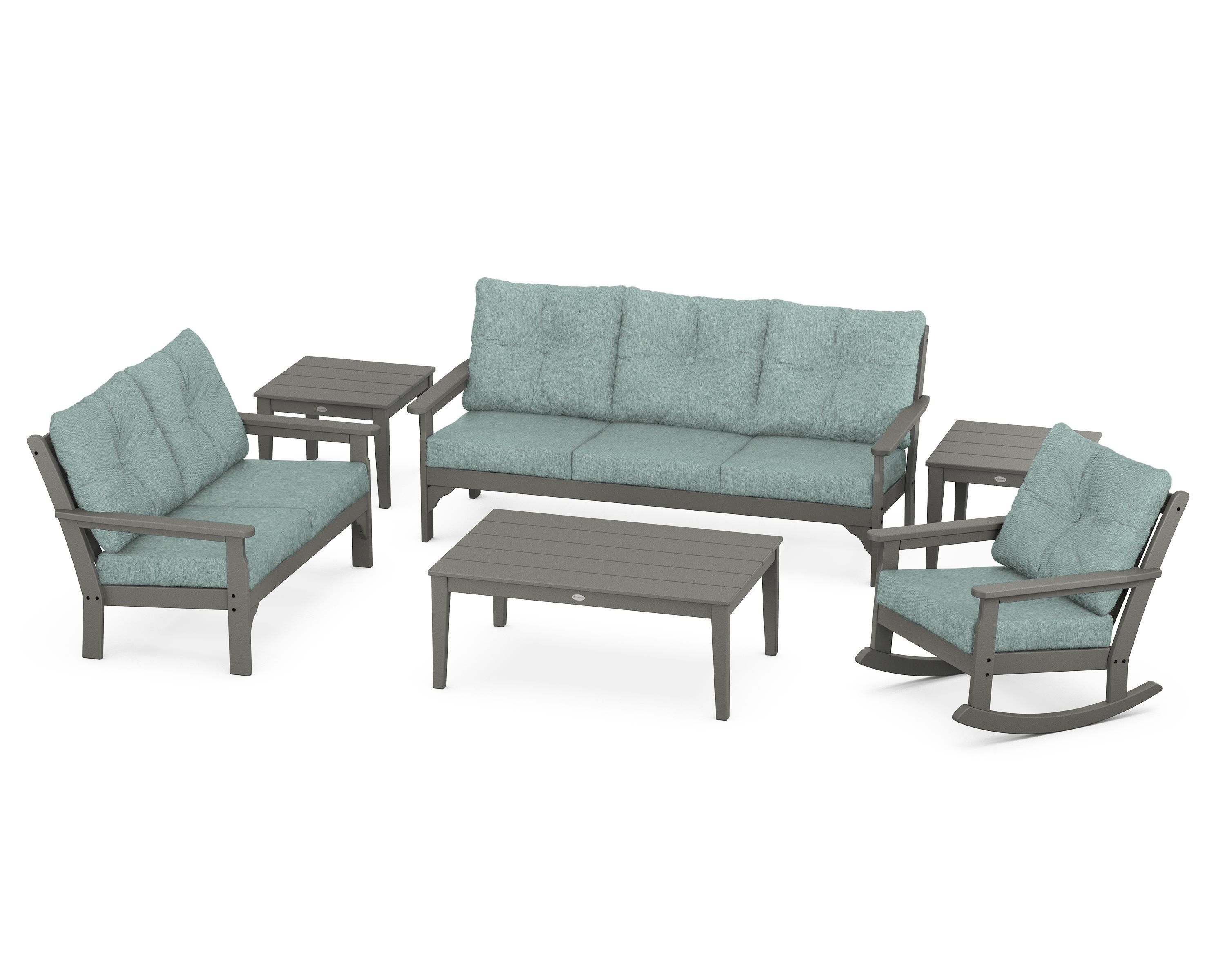 POLYWOOD® Vineyard 6-Piece Deep Seating Set in Slate Grey / Glacier Spa