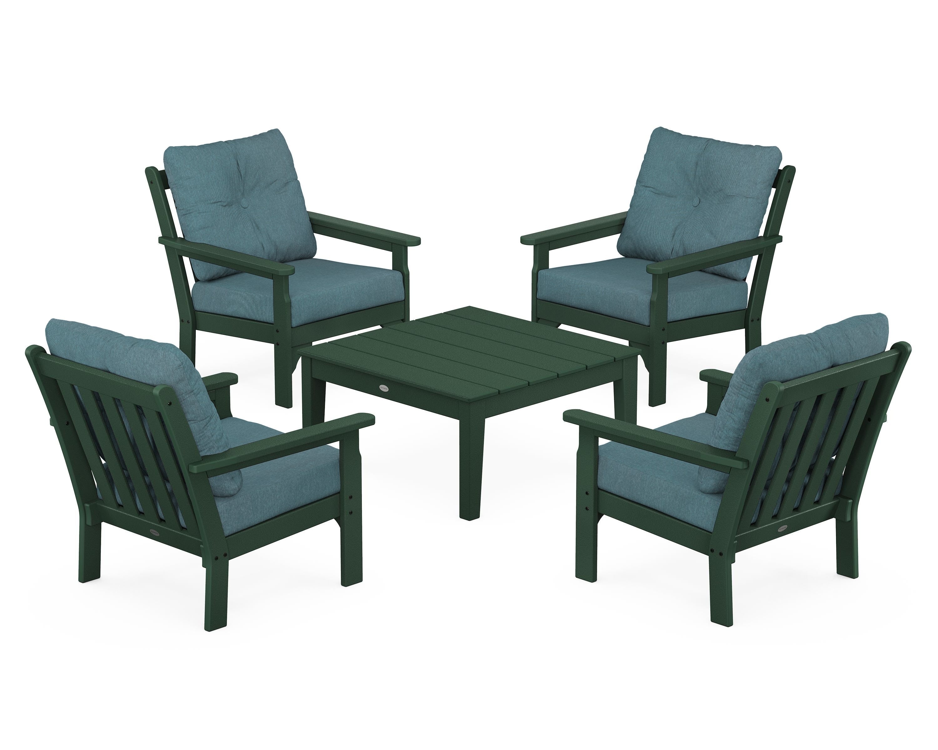 POLYWOOD® Vineyard 5-Piece Deep Seating Conversation Set in Green / Ocean Teal