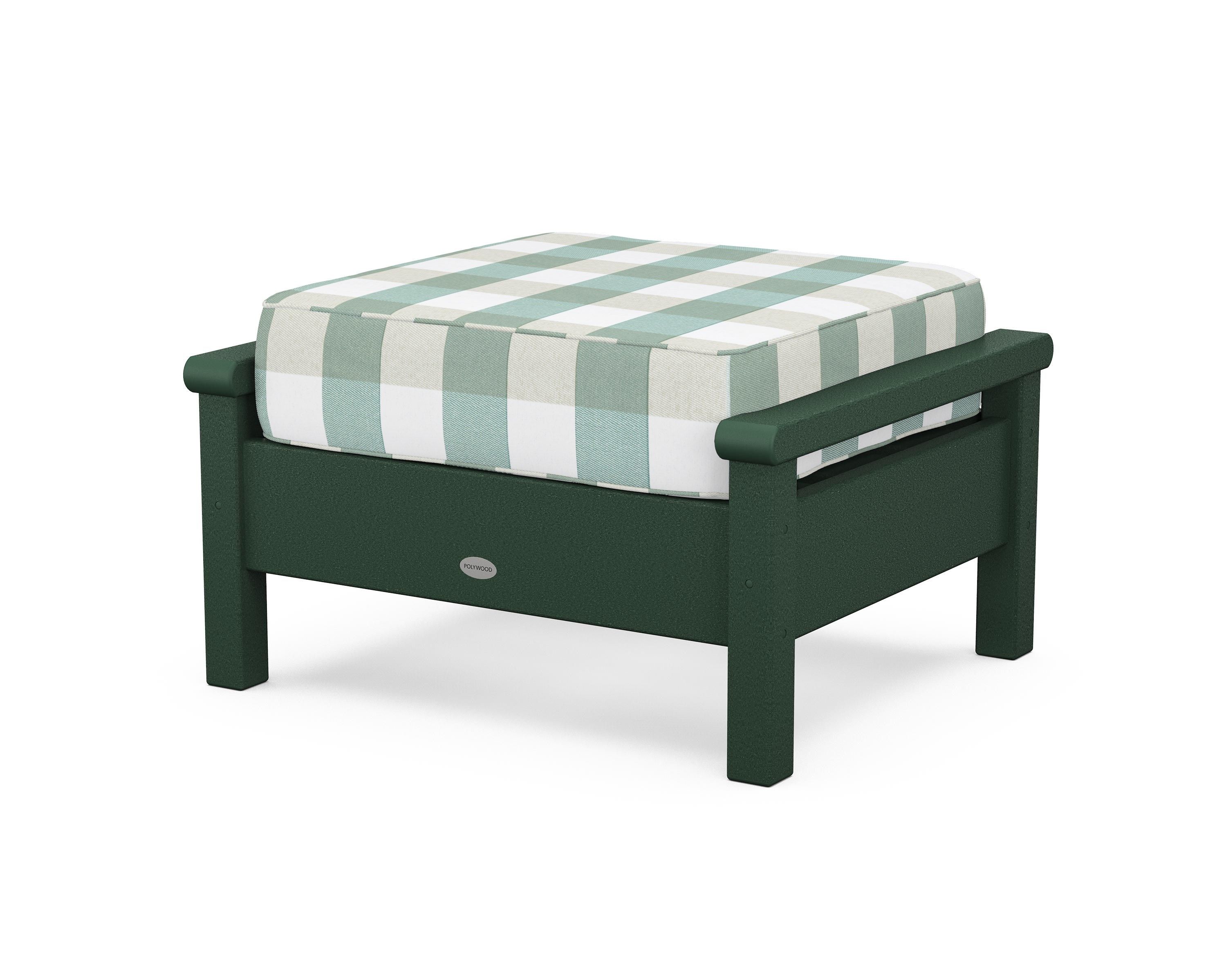 POLYWOOD® Harbour Deep Seating Ottoman in Green / Buffalo Plaid Glacier Spa