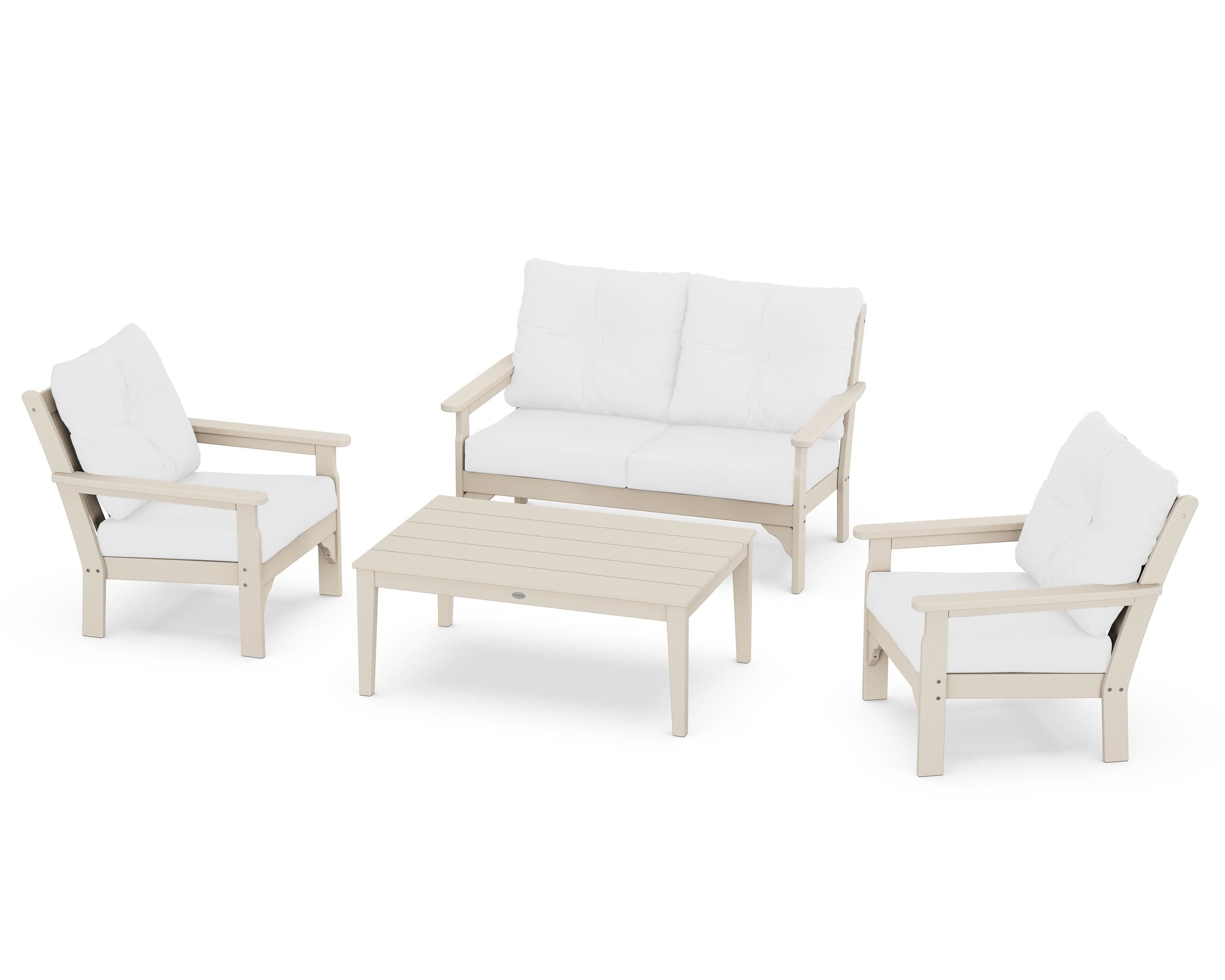 POLYWOOD® Vineyard 4-Piece Deep Seating Set in Sand / Natural