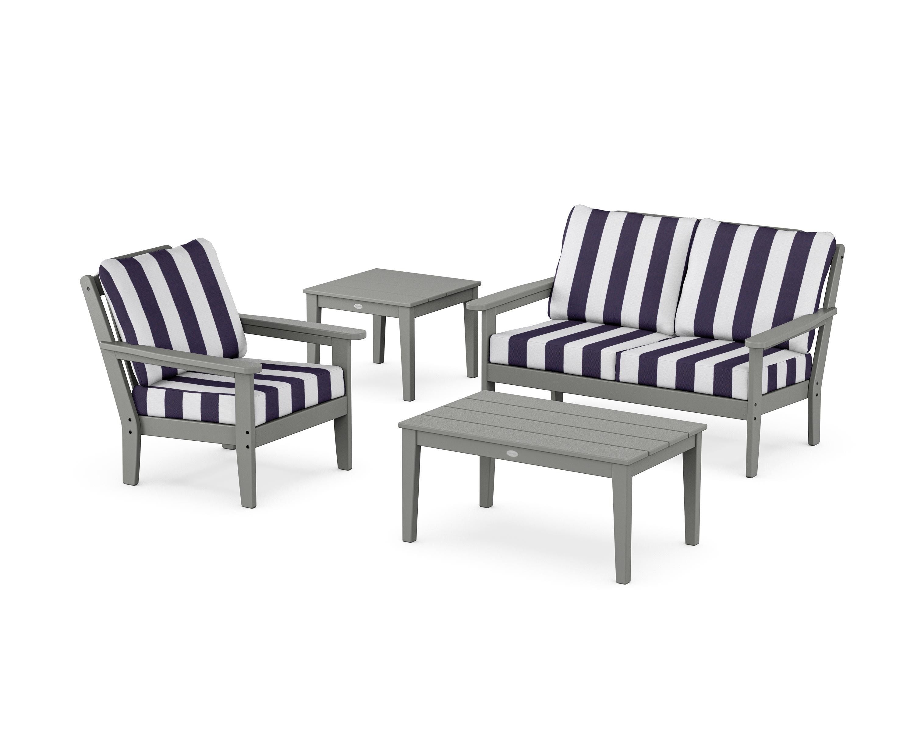 Country Living Wovendale 4-Piece Deep Seating Set in Slate Grey / Cabana Stripe Navy