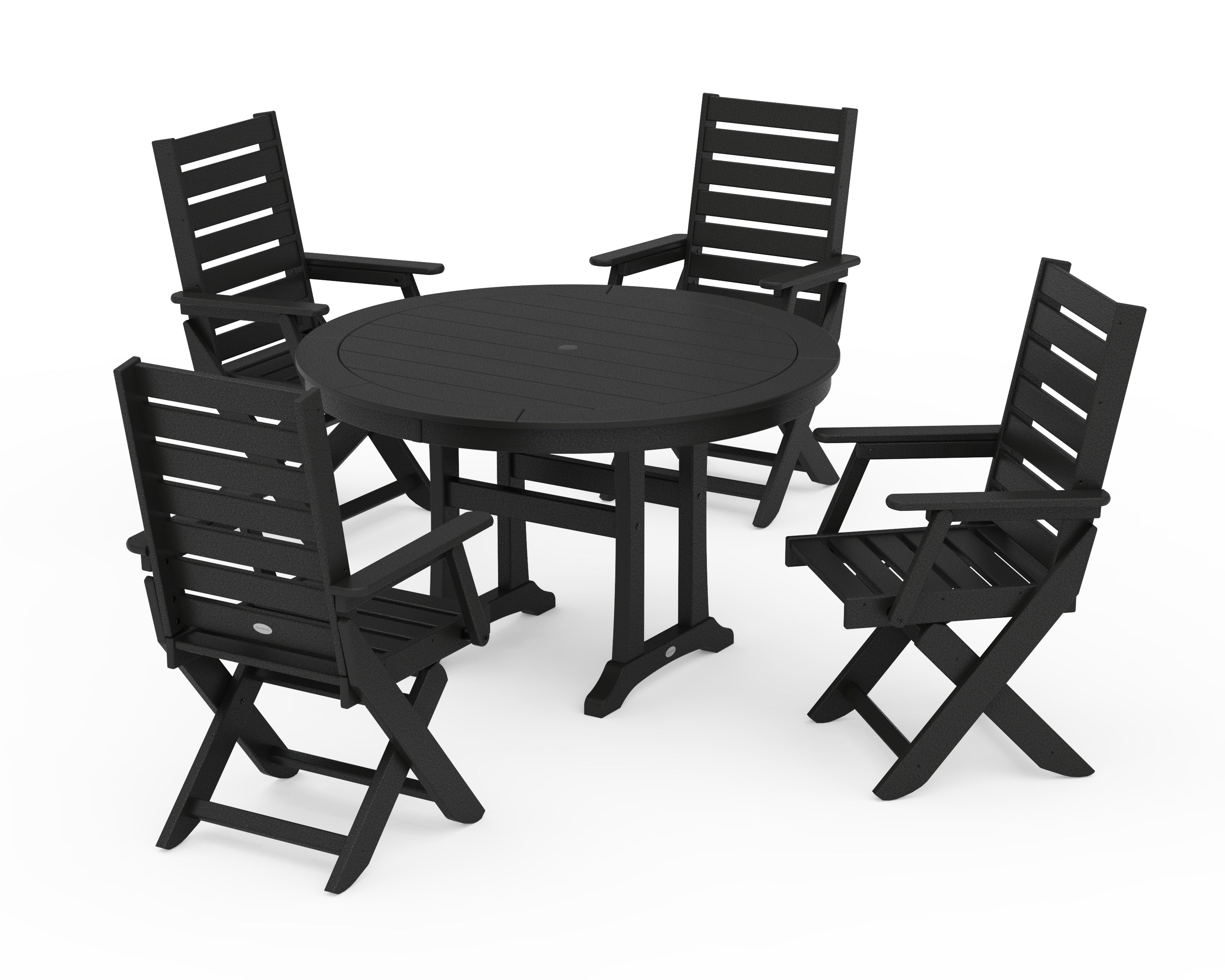 POLYWOOD® Captain Folding Chair 5-Piece Round Dining Set with Trestle Legs in Black