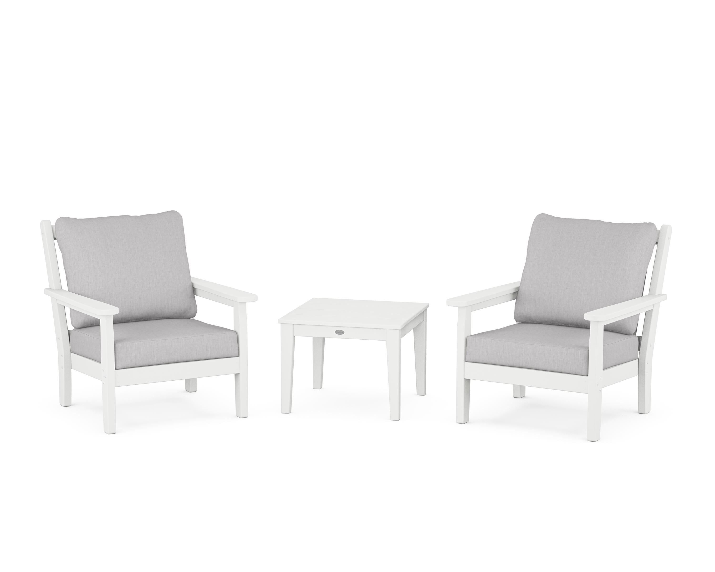 POLYWOOD® Chippendale 3-Piece Deep Seating Set in White / Granite