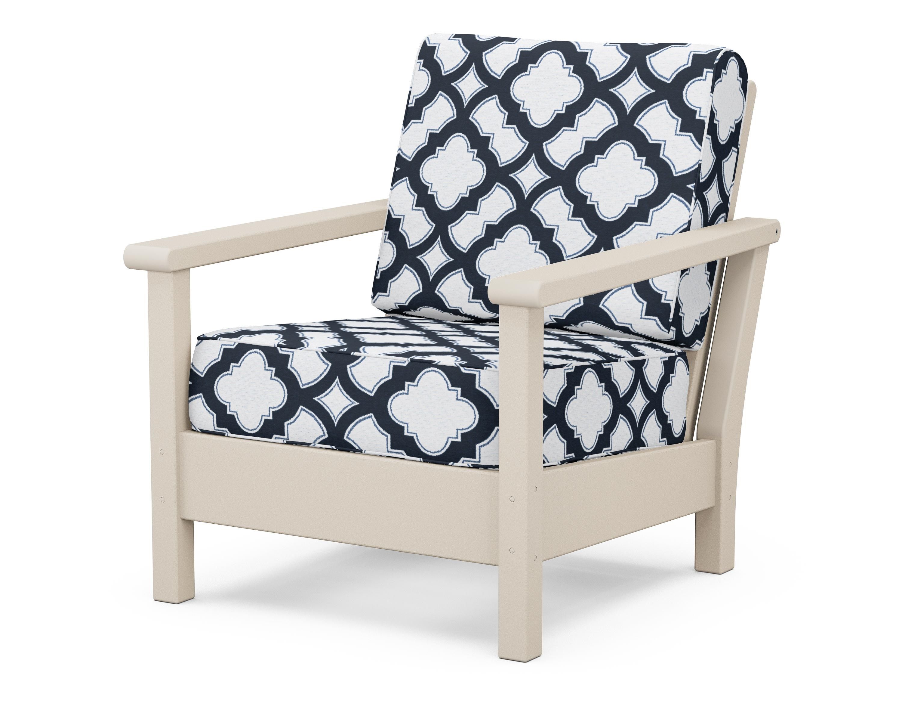 POLYWOOD® Harbour Deep Seating Chair in Sand / Trellis Marine Indigo