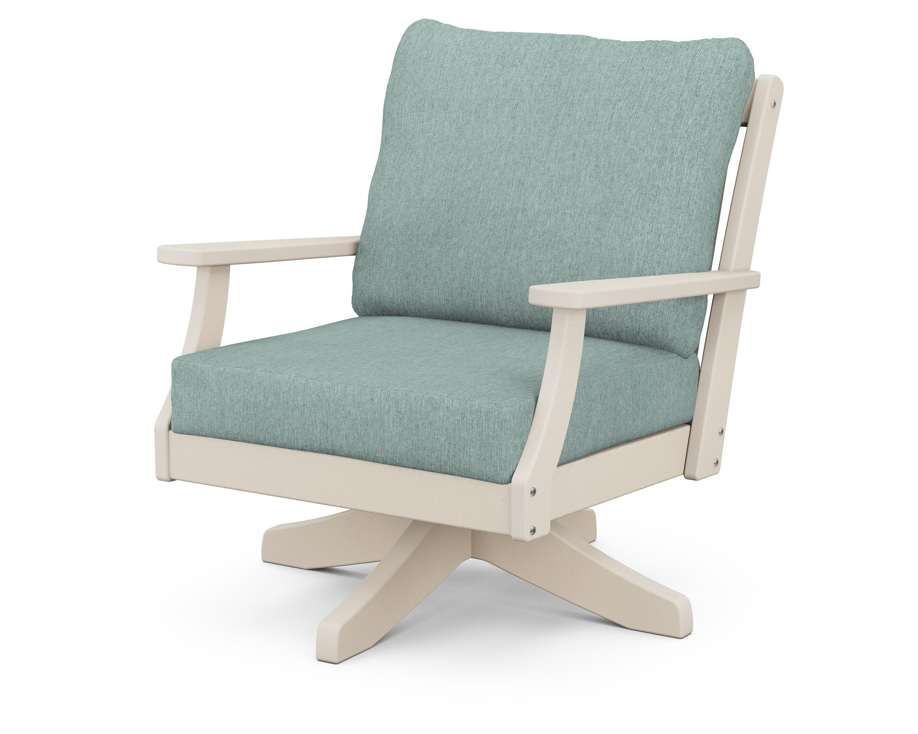 POLYWOOD® Braxton Deep Seating Swivel Chair in Sand / Glacier Spa