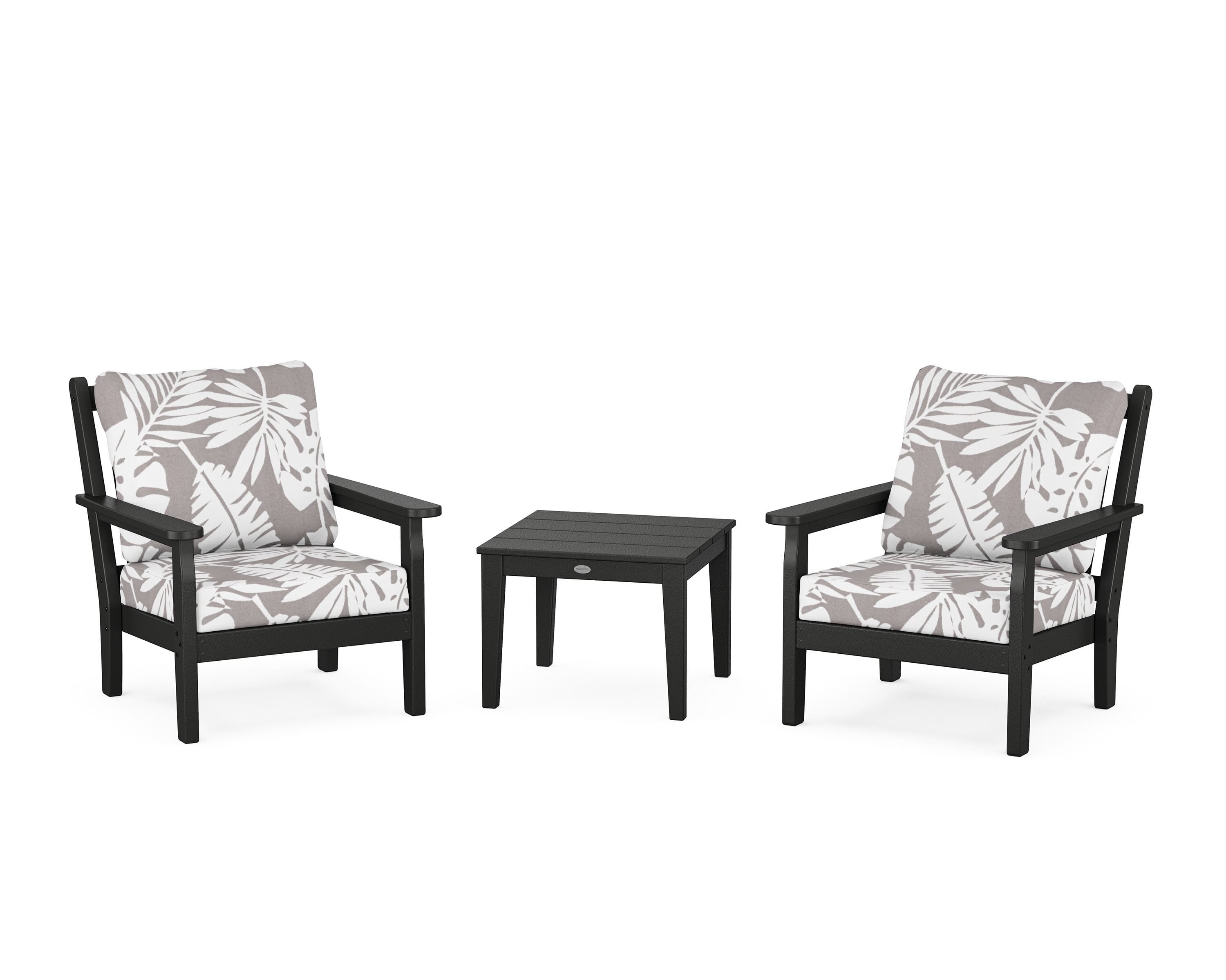 POLYWOOD® Chippendale 3-Piece Deep Seating Set in Black / Leaf Grey Mist