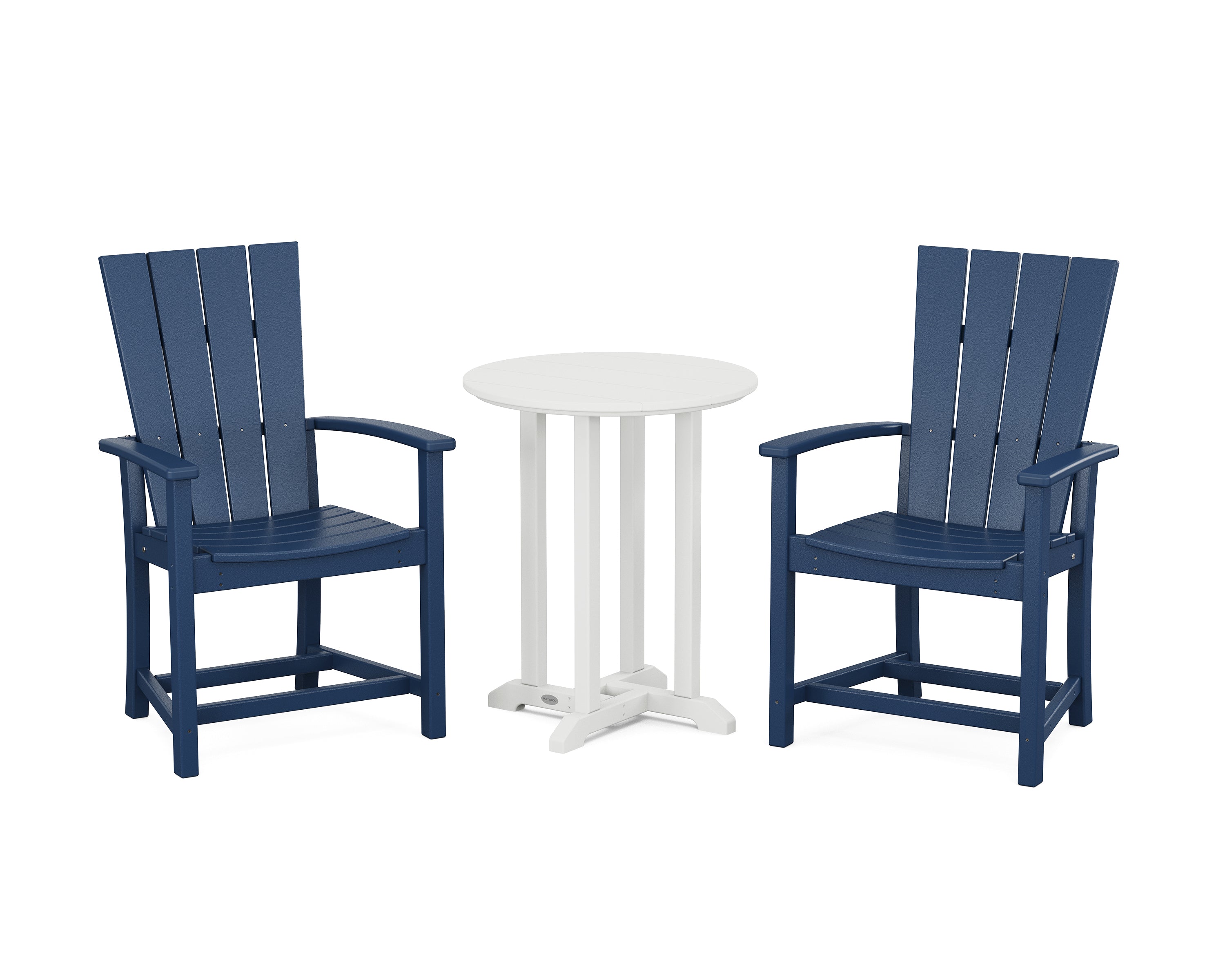 POLYWOOD® Quattro 3-Piece Round Farmhouse Bistro Dining Set in Navy / White