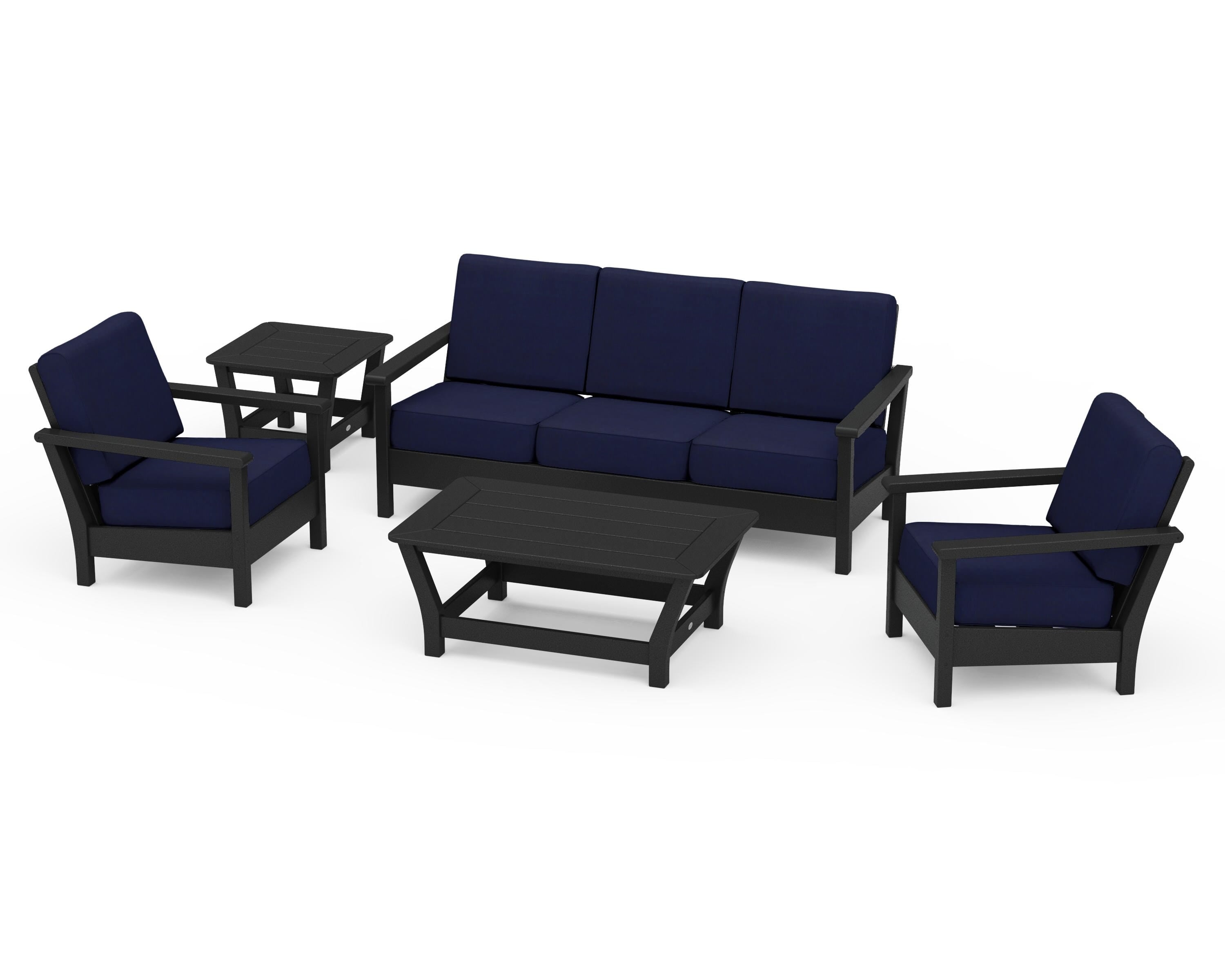 POLYWOOD® Harbour 5-Piece Deep Seating Set in Black / Navy