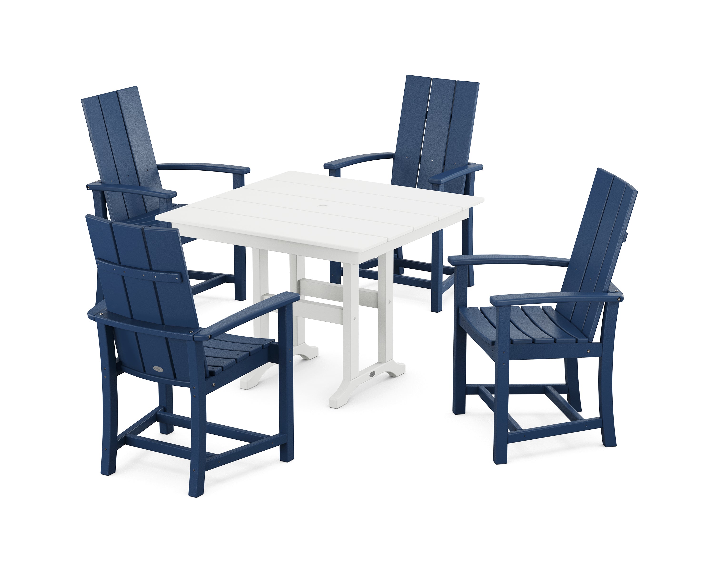 POLYWOOD® Modern Adirondack 5-Piece Farmhouse Dining Set in Navy / White