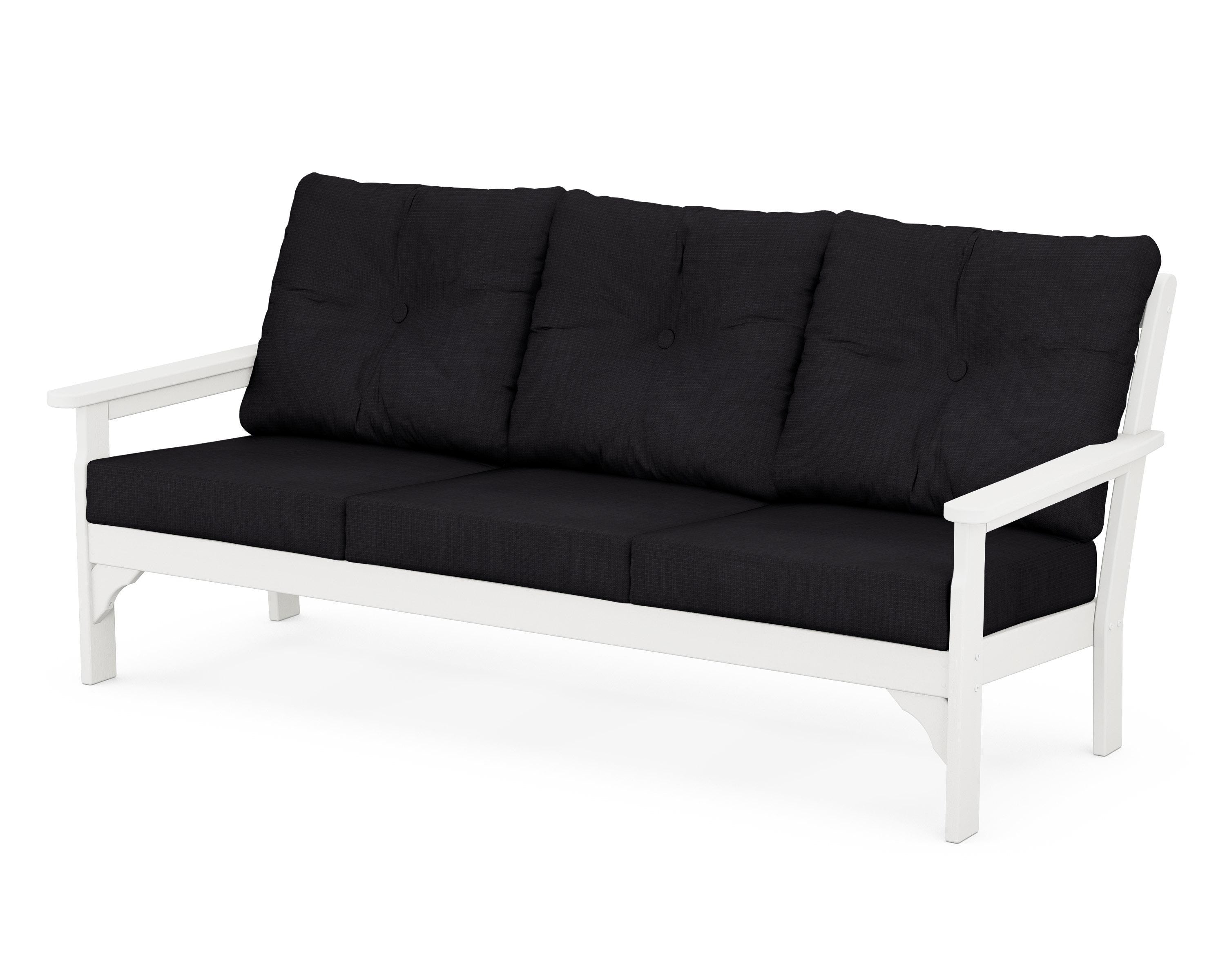 POLYWOOD® Vineyard Deep Seating Sofa in Vintage White / Midnight Linen