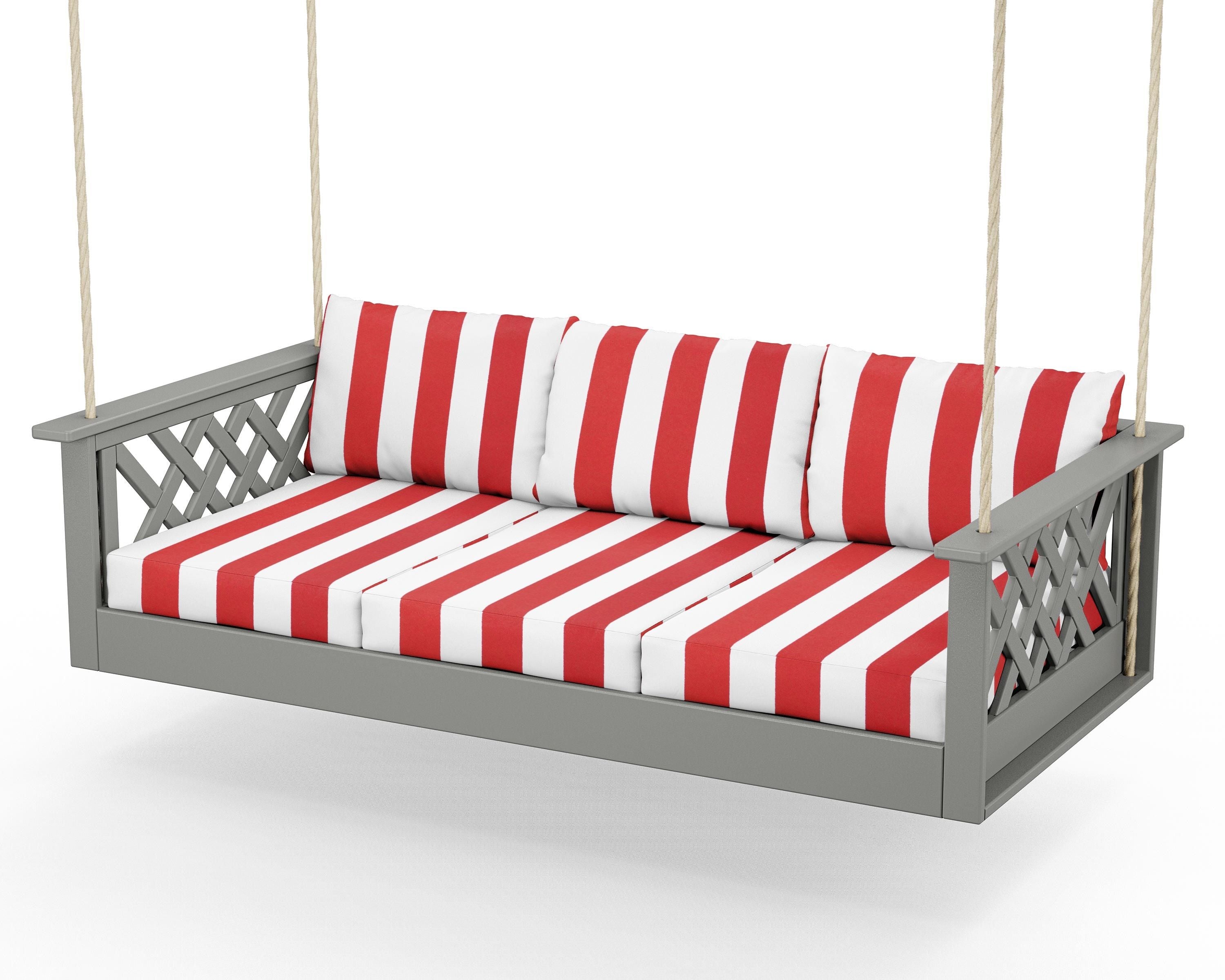 Country Living Wovendale Daybed Swing in Slate Grey / Cabana Stripe Crimson