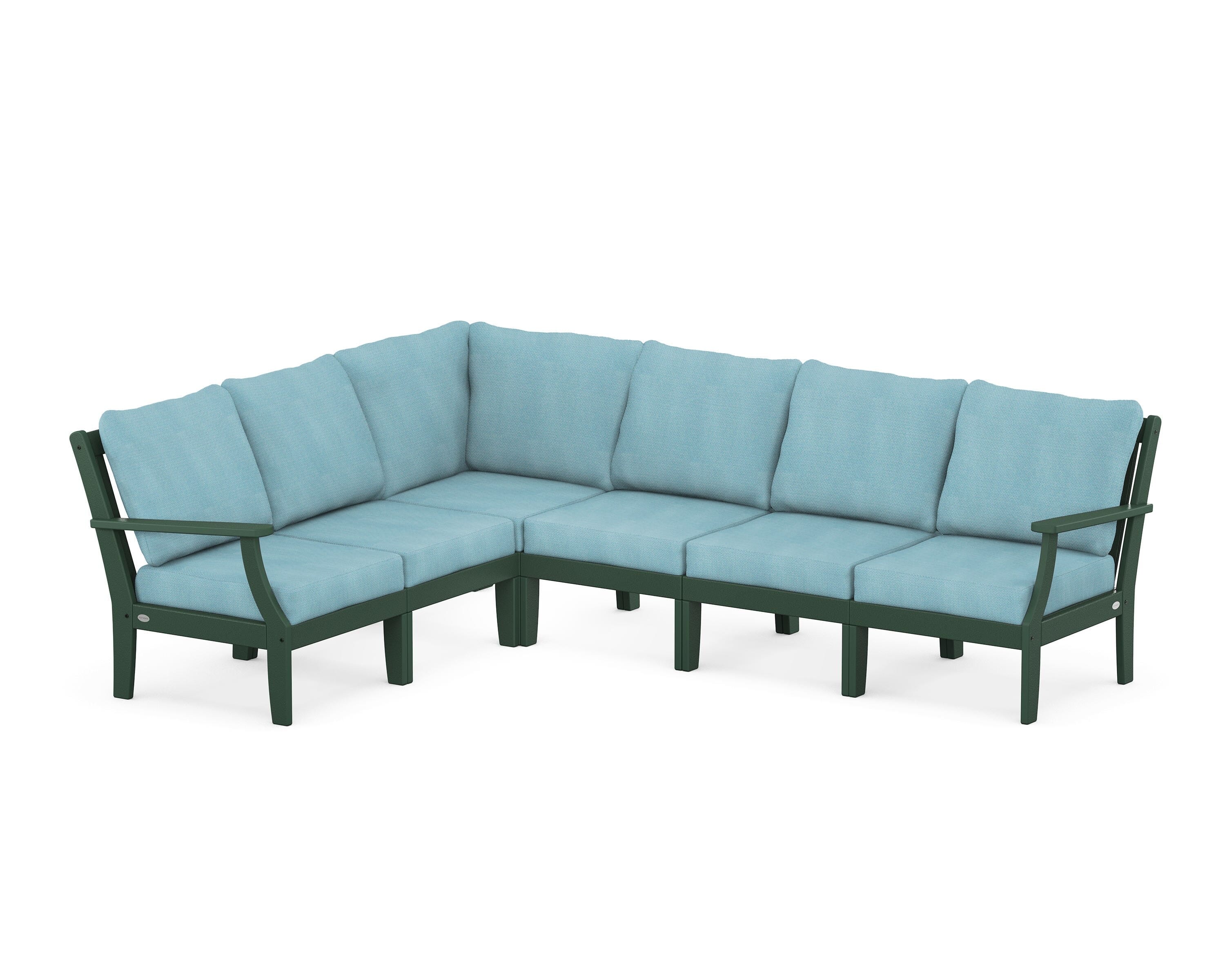 POLYWOOD® Braxton Modular 6-Piece Deep Seating Set in Green / Lattice Sky Blue