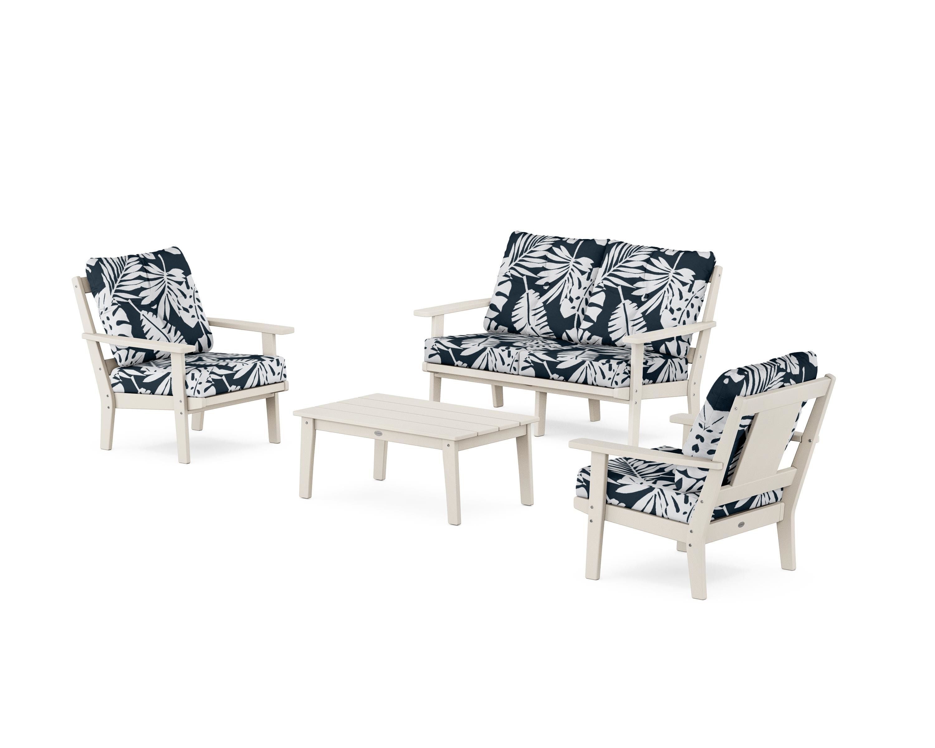 POLYWOOD® Prairie 4-Piece Deep Seating Set with Loveseat in Sand / Leaf Marine Indigo