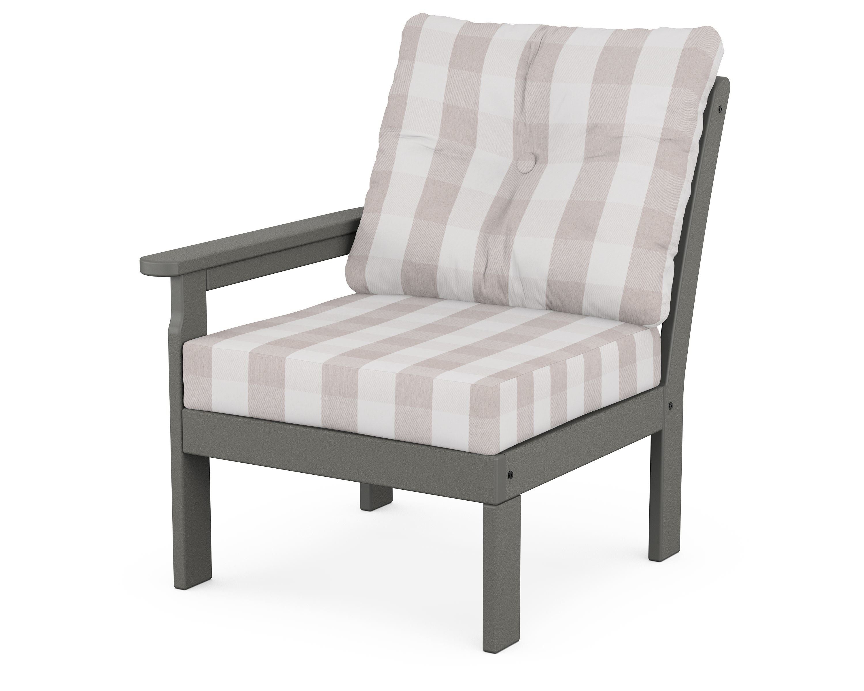 POLYWOOD® Vineyard Modular Left Arm Chair in Slate Grey / Buffalo Plaid Dune Burlap