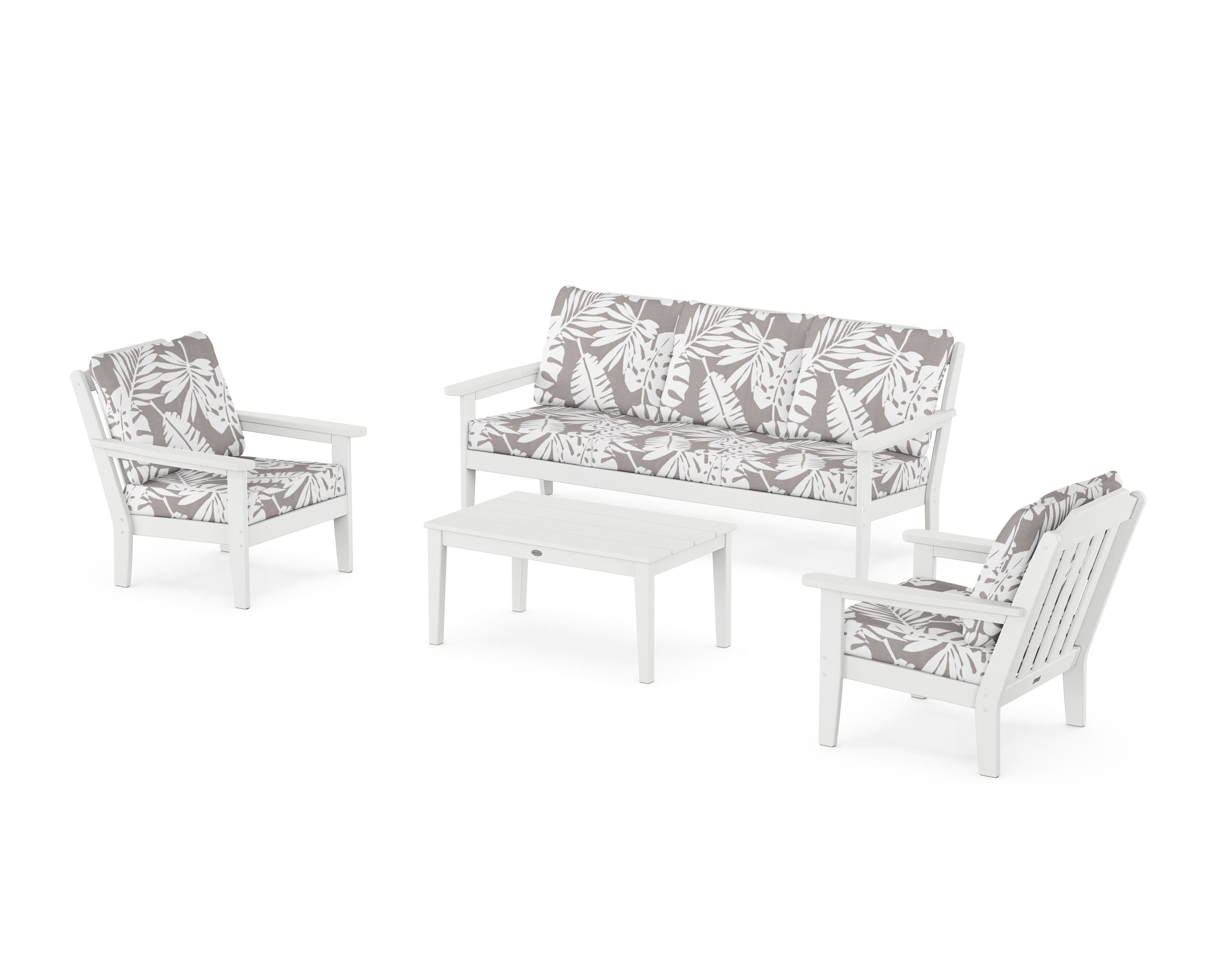 Country Living Cottage 4-Piece Deep Seating Set with Sofa in White / Leaf Grey Mist
