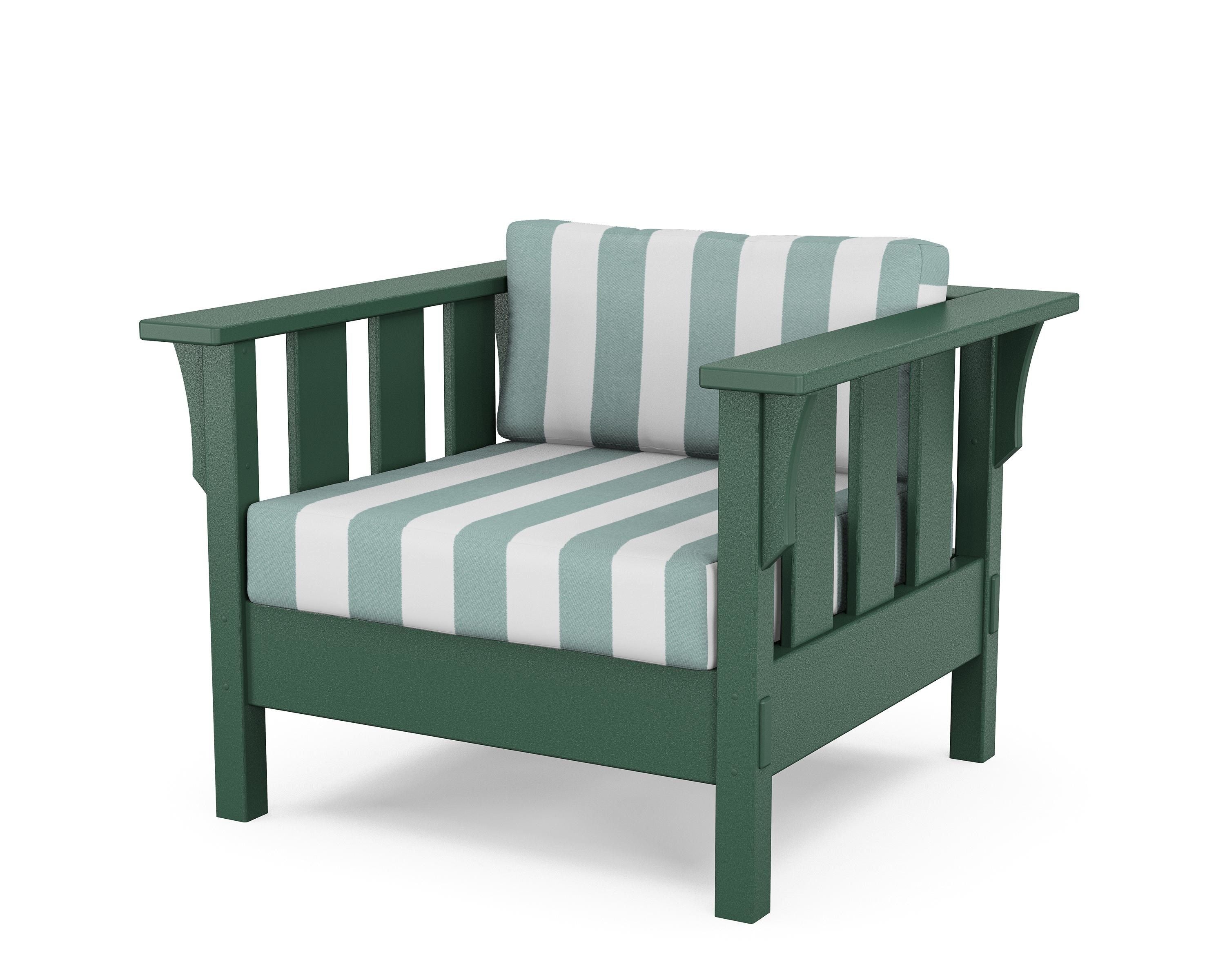 Martha Stewart by POLYWOOD® Acadia Deep Seating Chair in Green / Cabana Stripe Glacier Spa
