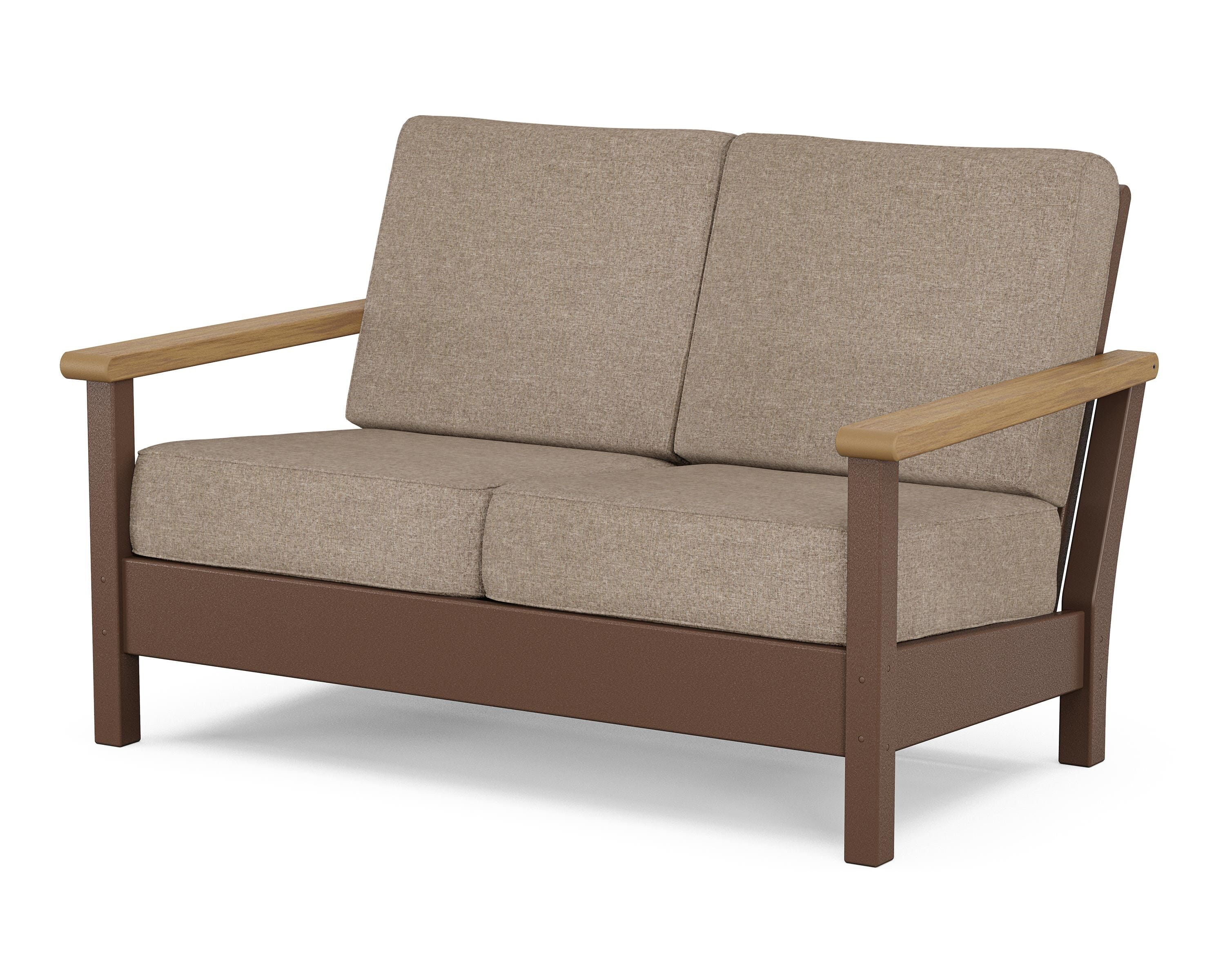 POLYWOOD® Harbour Deep Seating Loveseat in Mahogany / Natural / Spiced Burlap