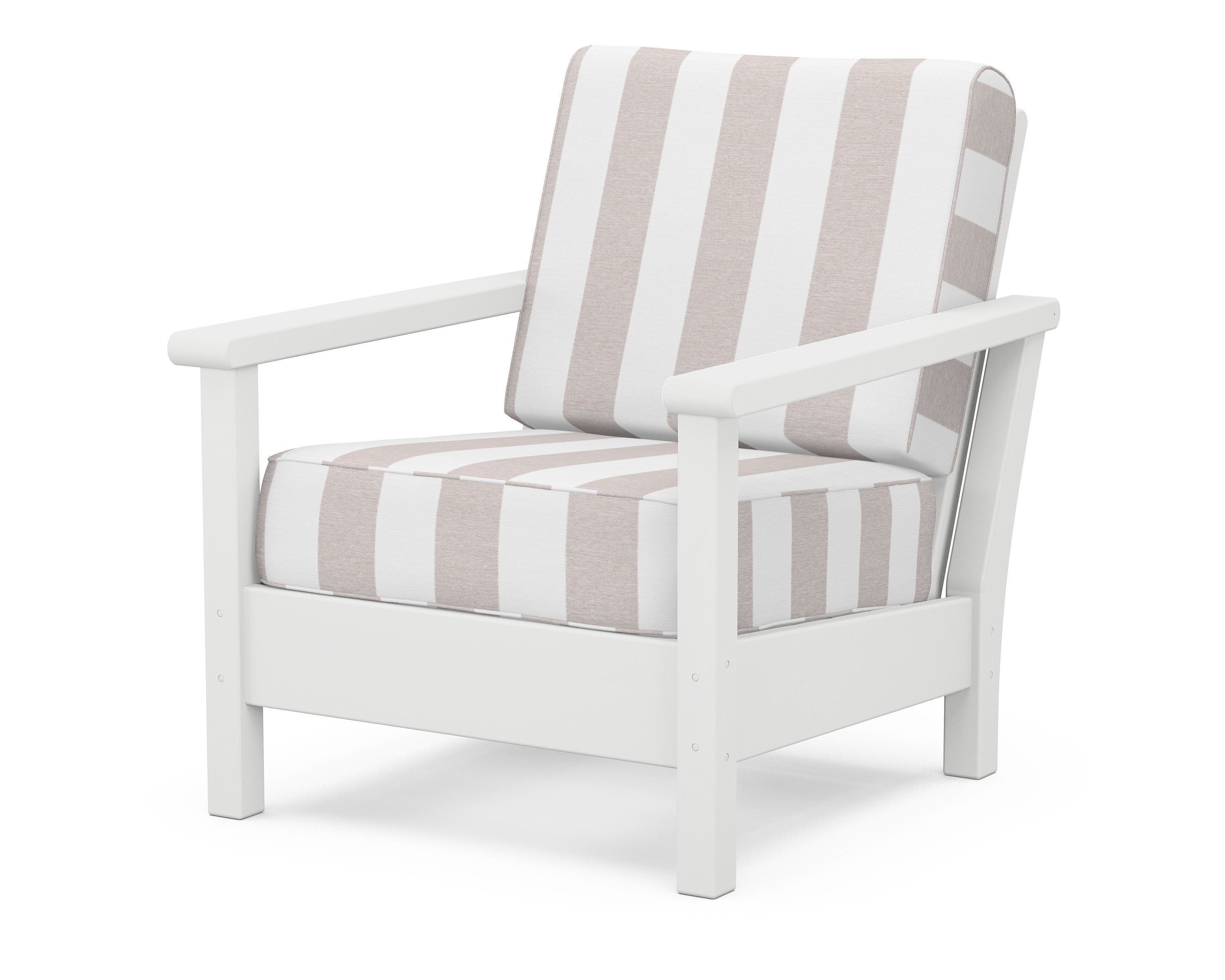 POLYWOOD® Harbour Deep Seating Chair in White / Cabana Stripe Dune Burlap