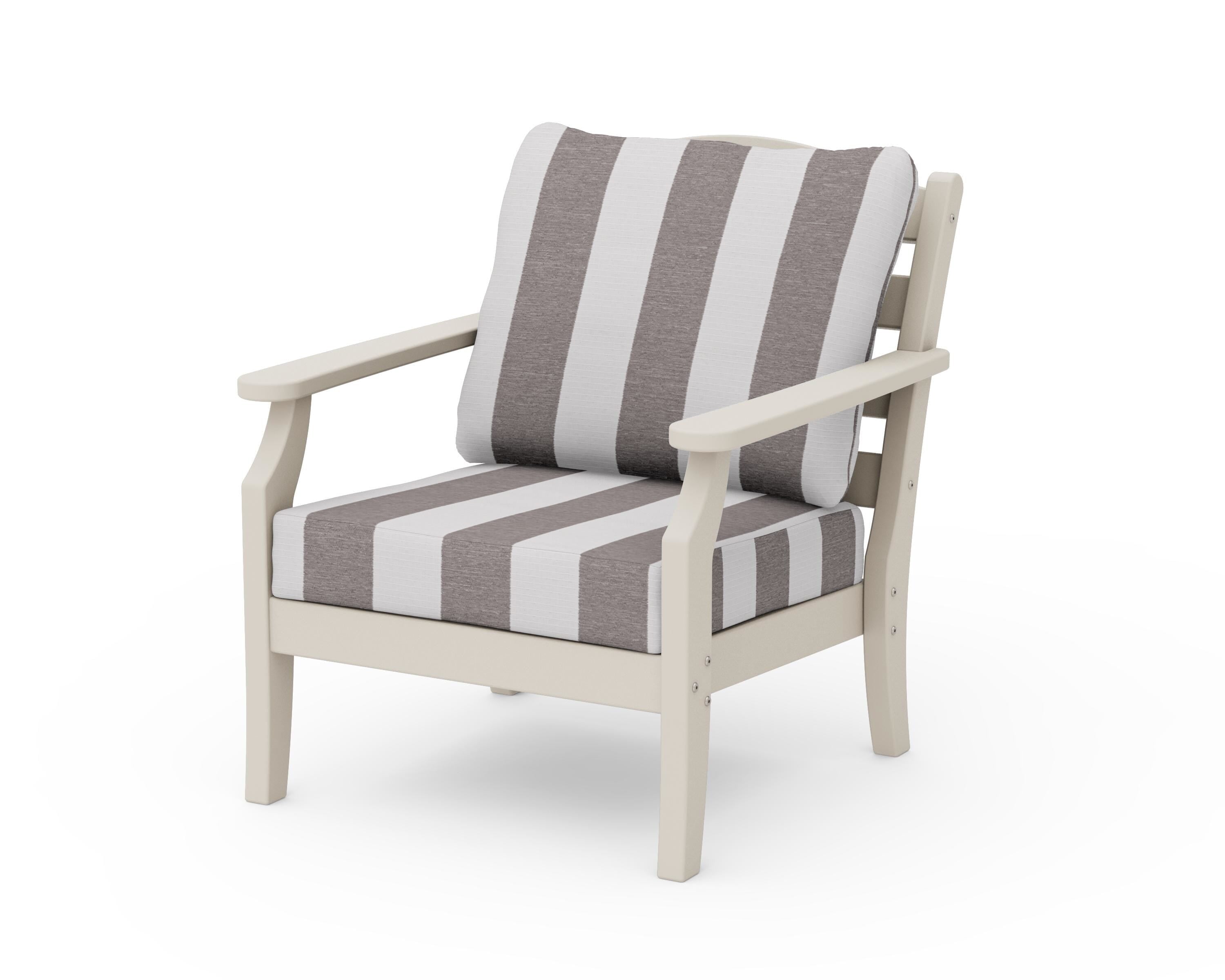 Draper James™ by POLYWOOD® Savannah Deep Seating Chair in Sand / Cabana Stripe Grey Mist