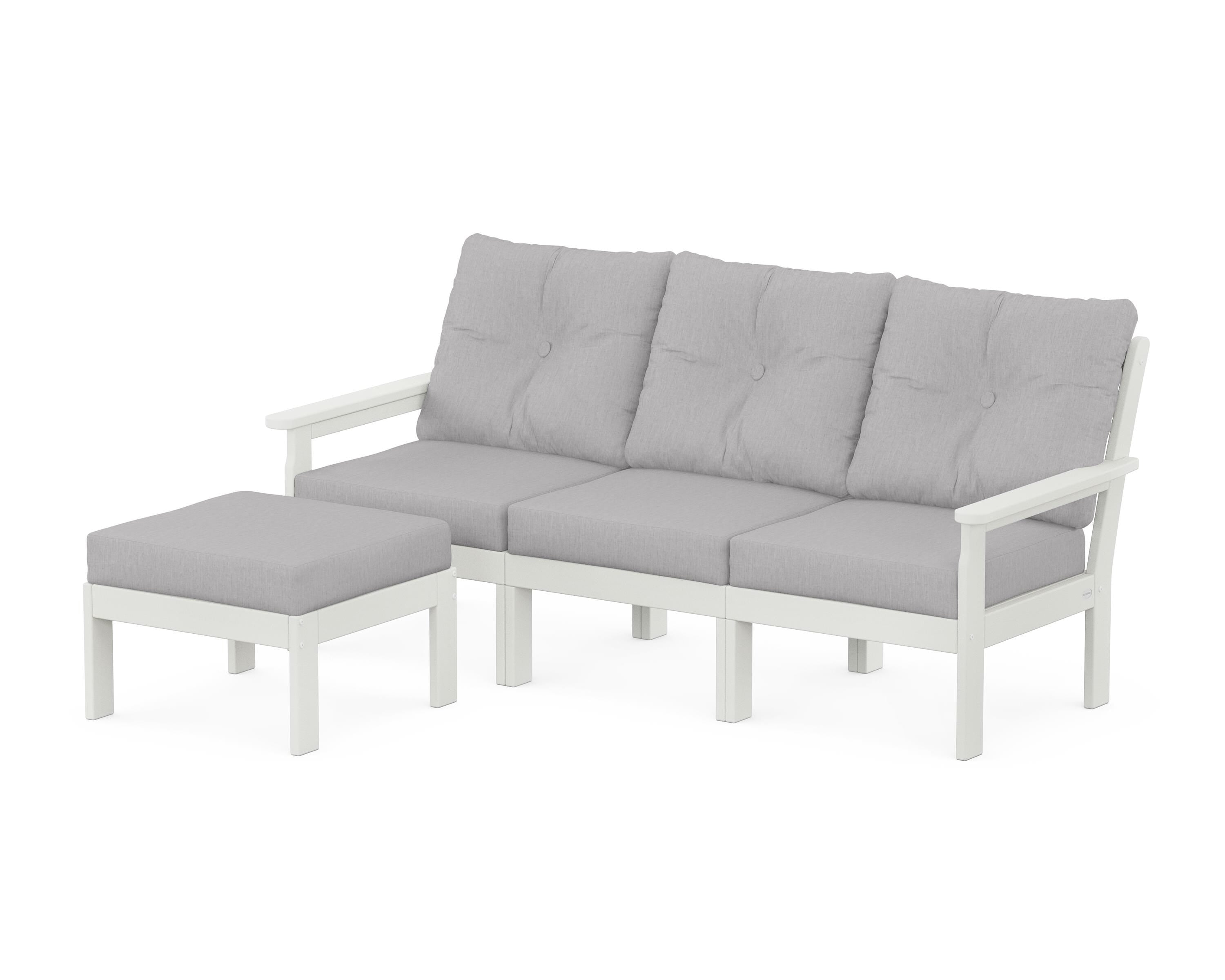POLYWOOD® Vineyard 4-Piece Sectional with Ottoman in Vintage White / Granite