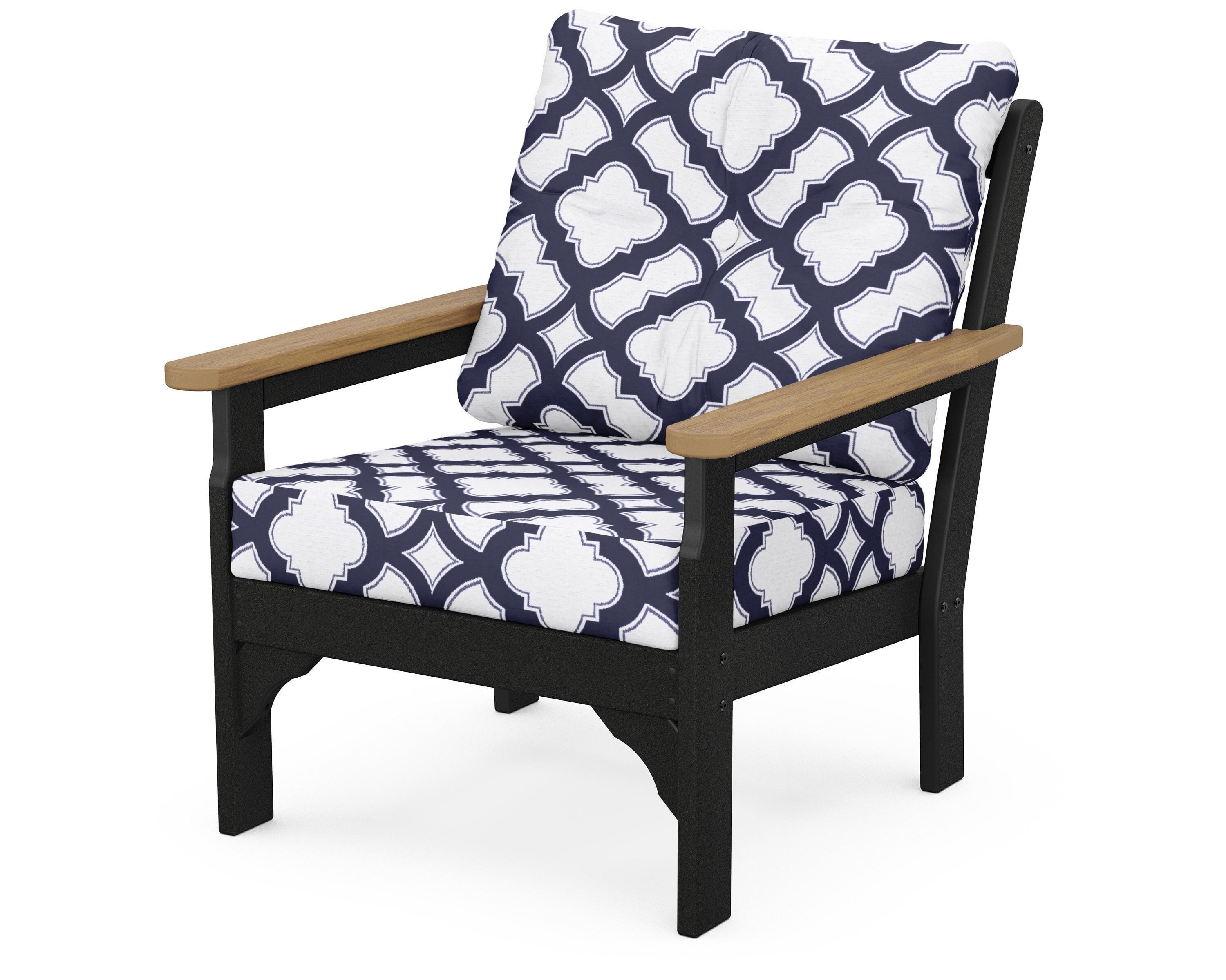 POLYWOOD® Vineyard Deep Seating Chair in Black / Natural / Trellis Navy