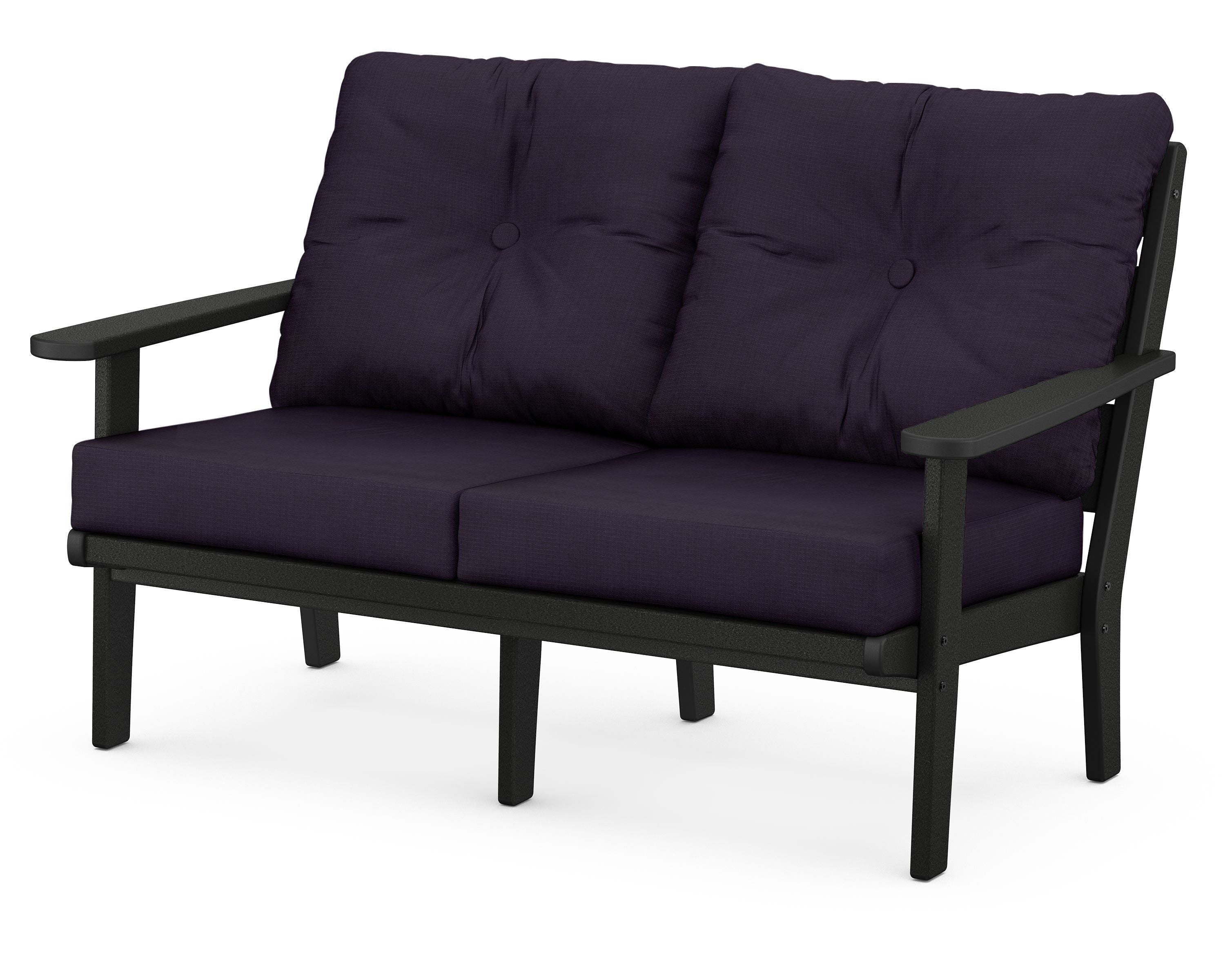 POLYWOOD® Lakeside Deep Seating Loveseat in Black / Navy Linen