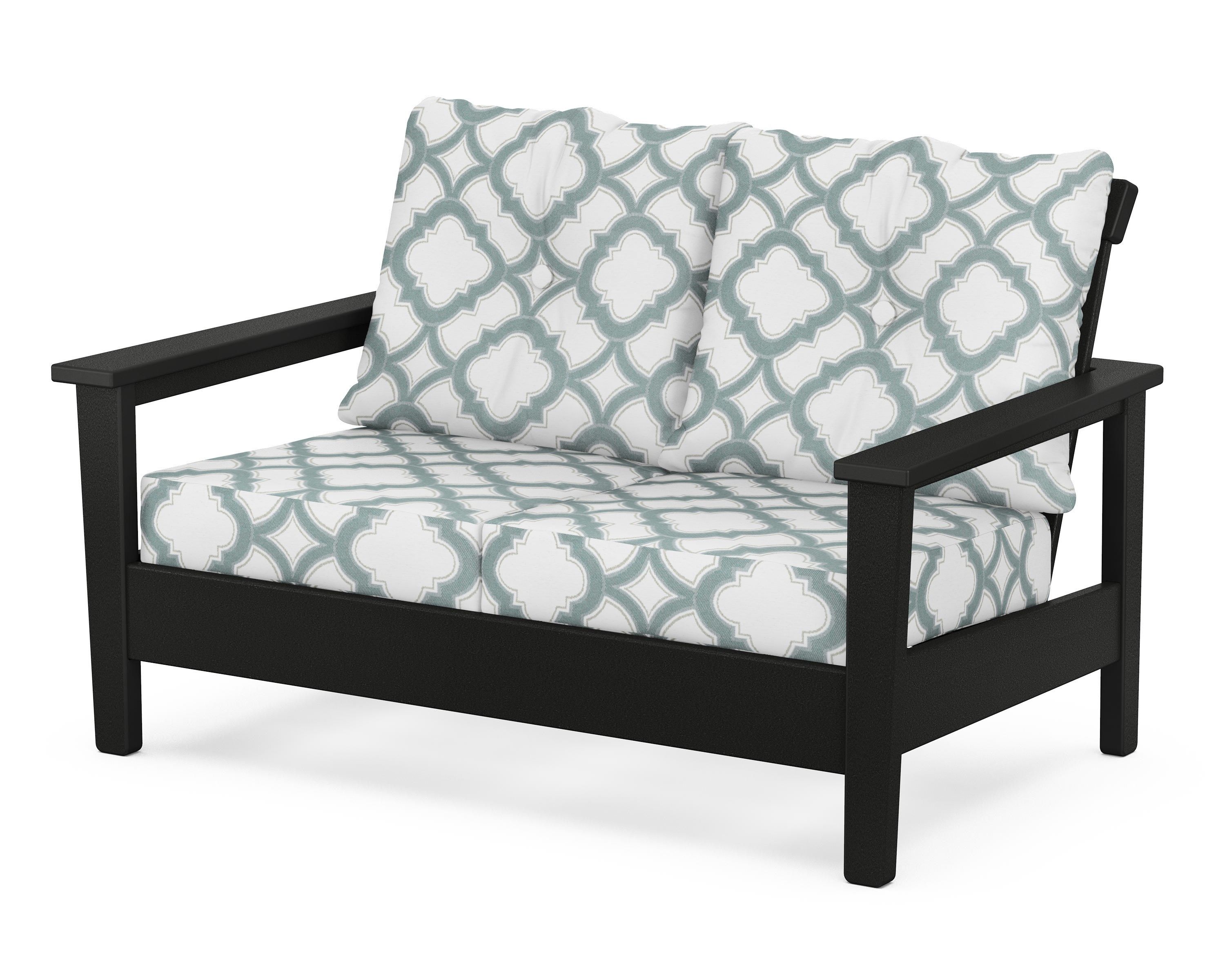 POLYWOOD® Prescott Deep Seating Loveseat in Black / Trellis Glacier Spa