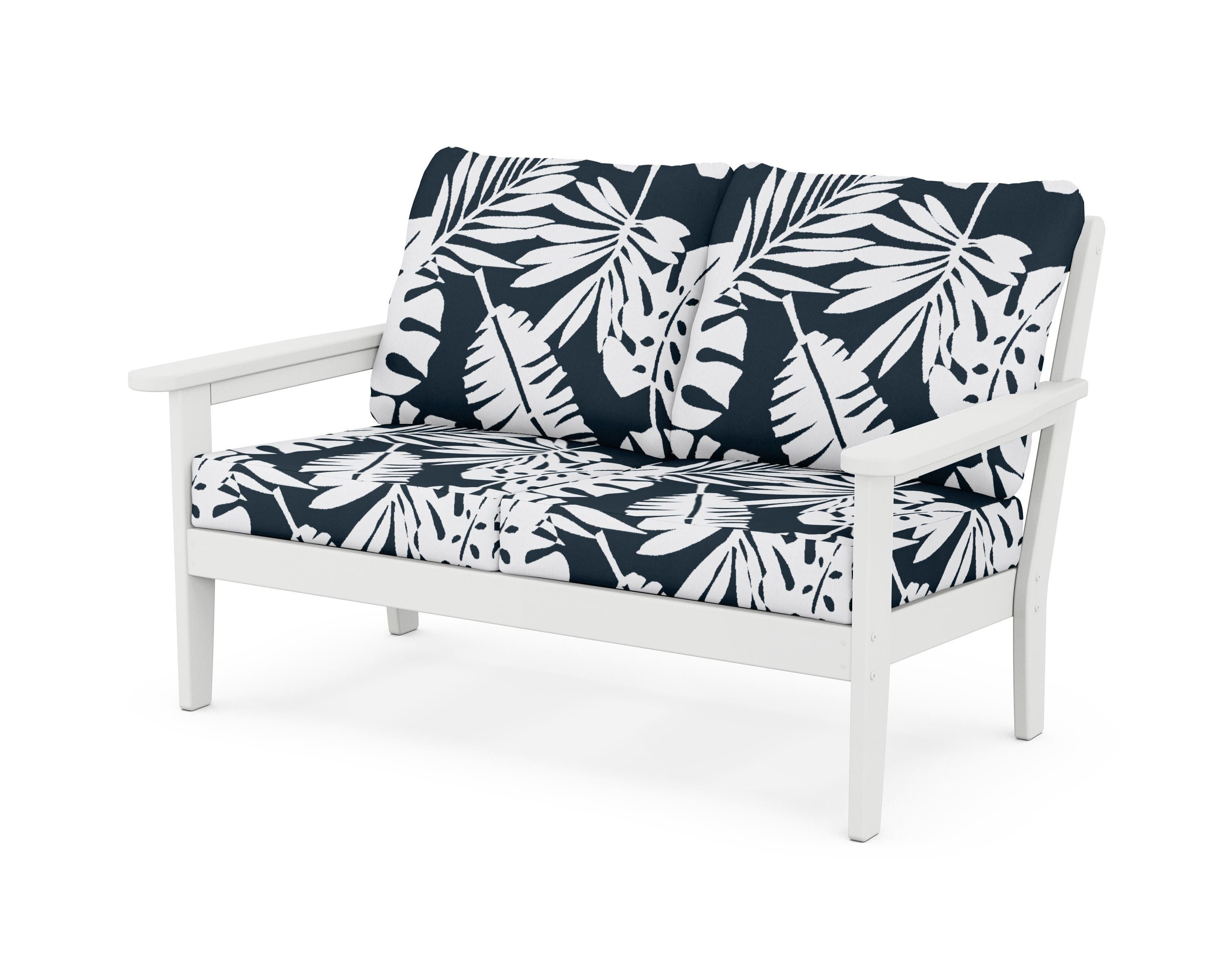 Country Living Cottage Deep Seating Loveseat in White / Leaf Marine Indigo