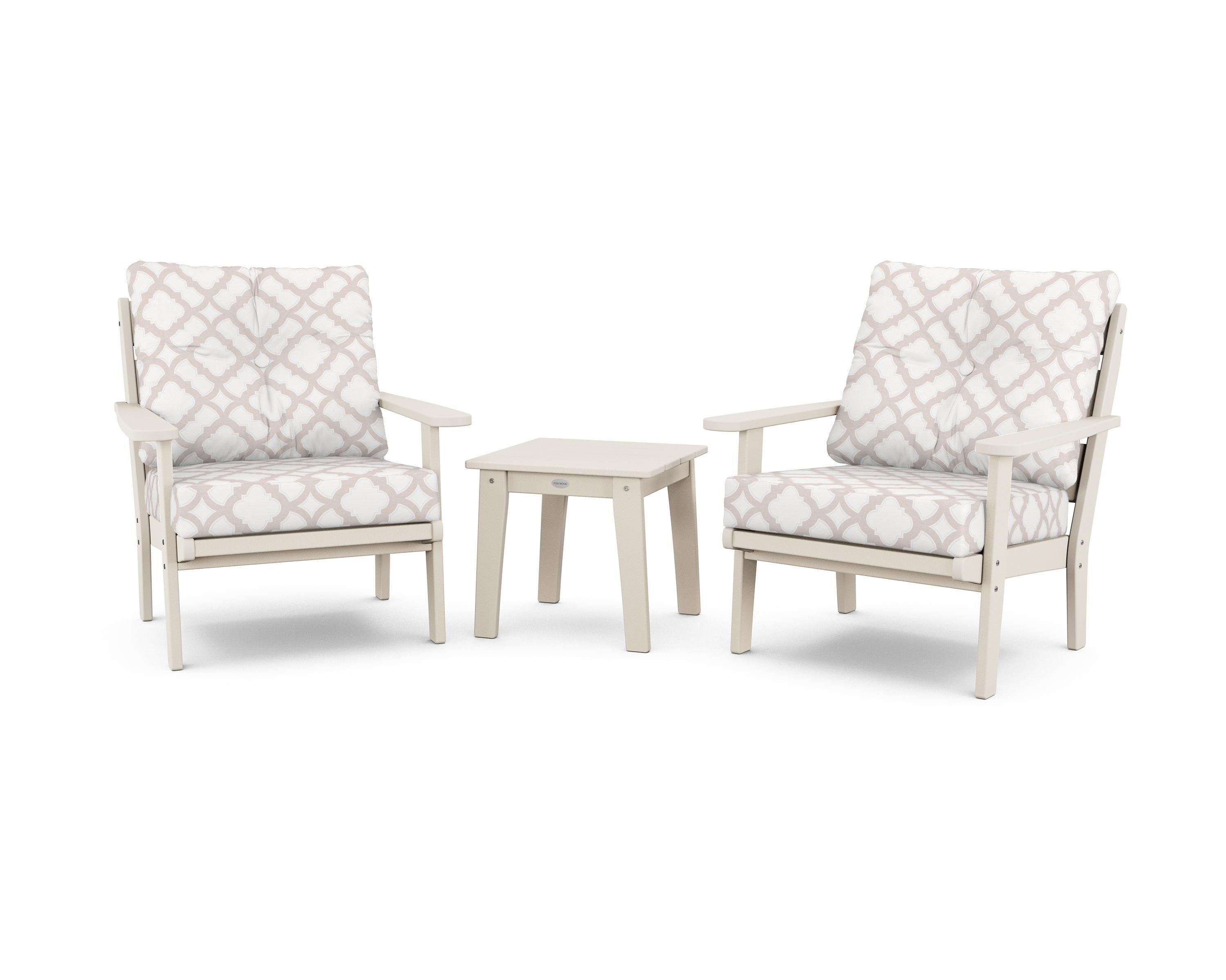 POLYWOOD® Lakeside 3-Piece Deep Seating Chair Set in Sand / Trellis Dune Burlap