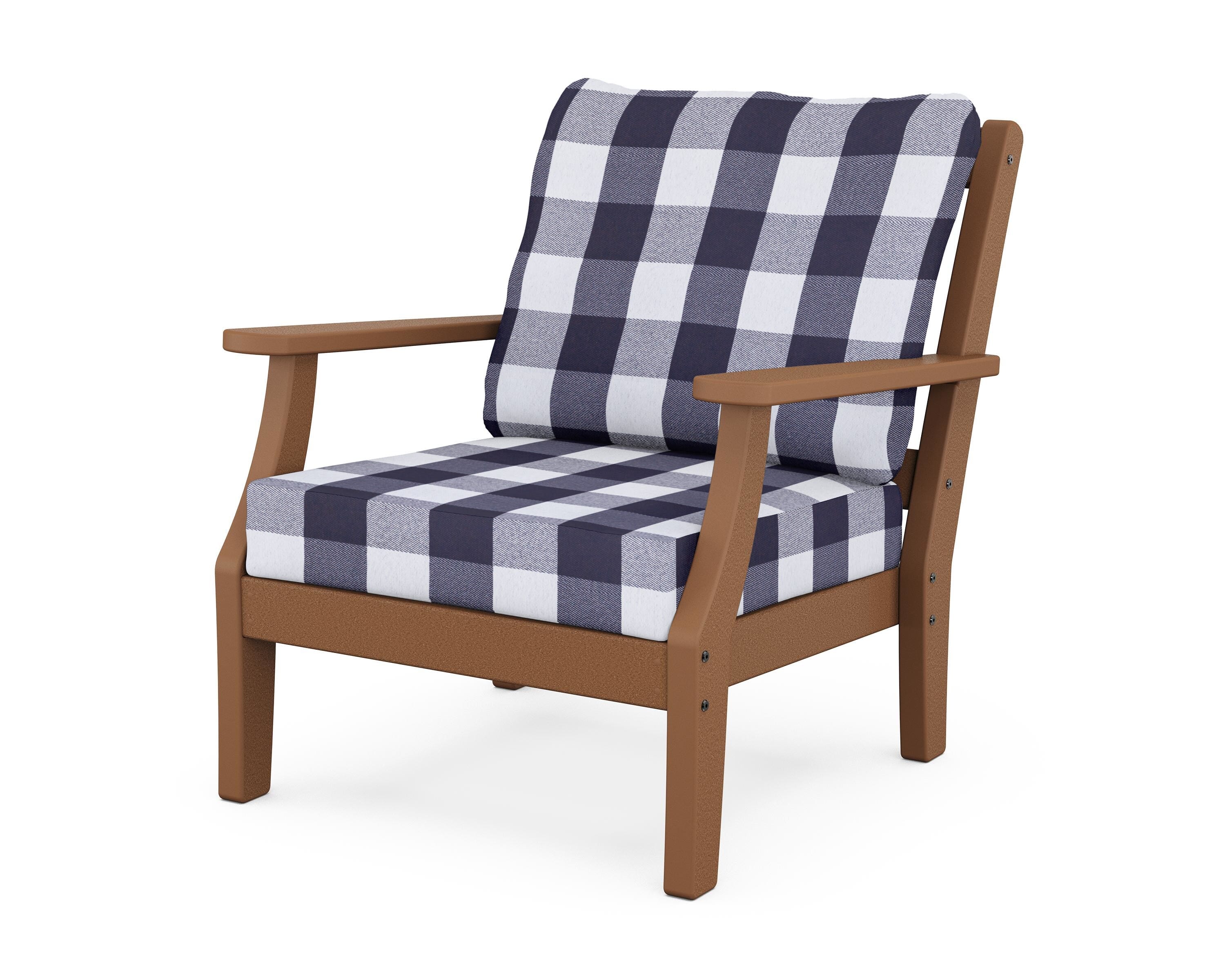 Martha Stewart by POLYWOOD® Chinoiserie Deep Seating Chair in Teak / Buffalo Plaid Navy