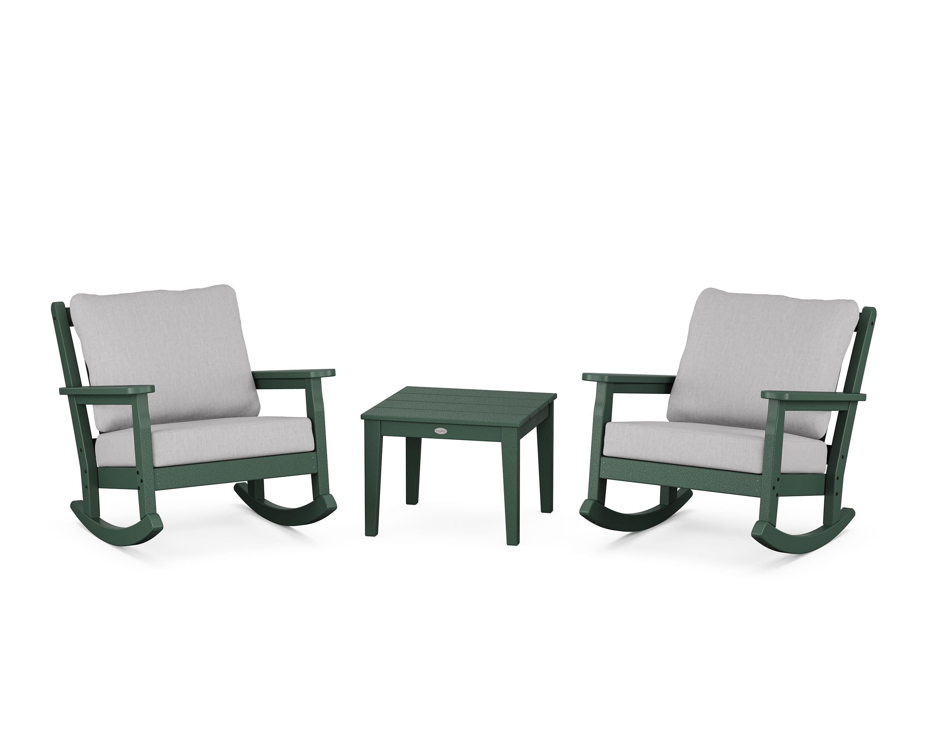 POLYWOOD® Chippendale 3-Piece Deep Seating Rocker Set in Green / Granite