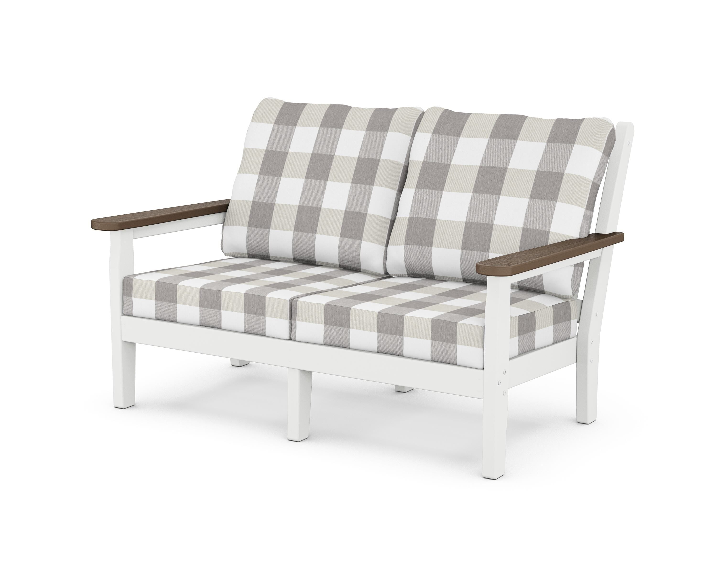 POLYWOOD® Chippendale Deep Seating Loveseat in White / Kona / Buffalo Plaid Grey Mist