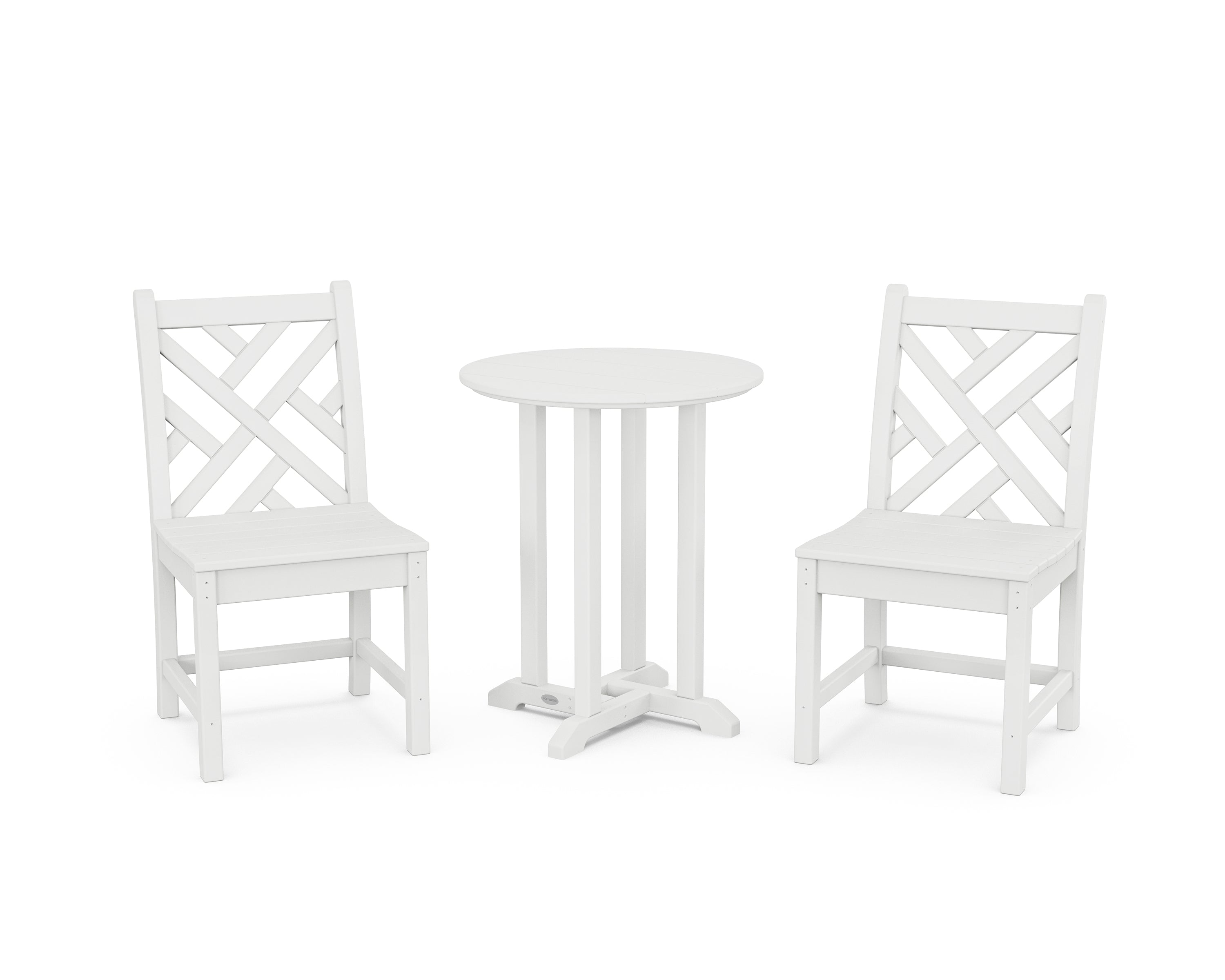 POLYWOOD® Chippendale Side Chair 3-Piece Round Bistro Dining Set in White