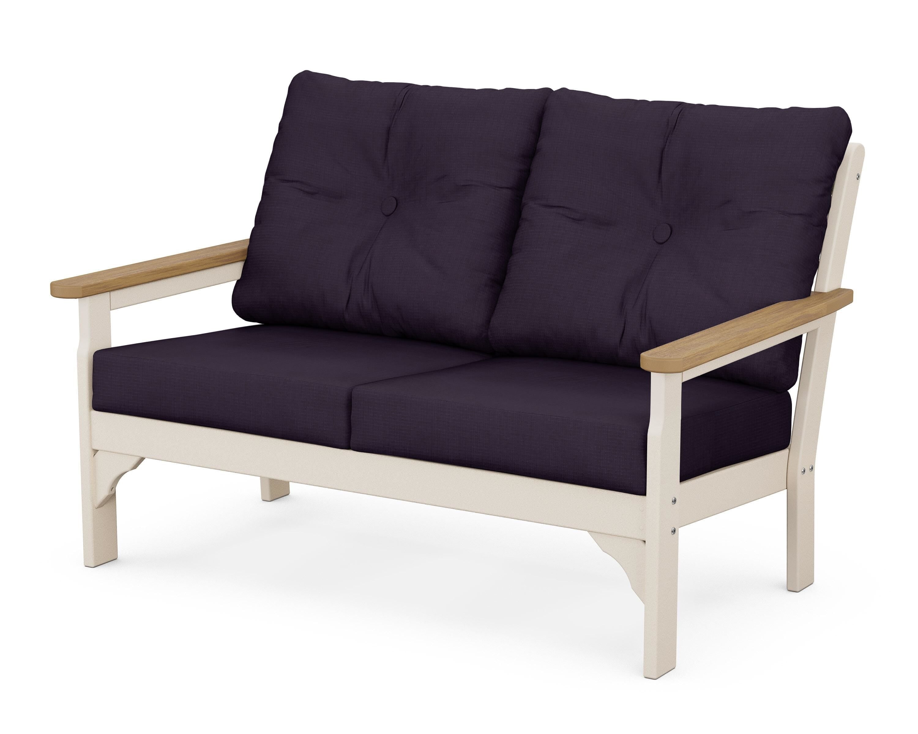 POLYWOOD® Vineyard Deep Seating Loveseat in Sand / Natural / Navy Linen