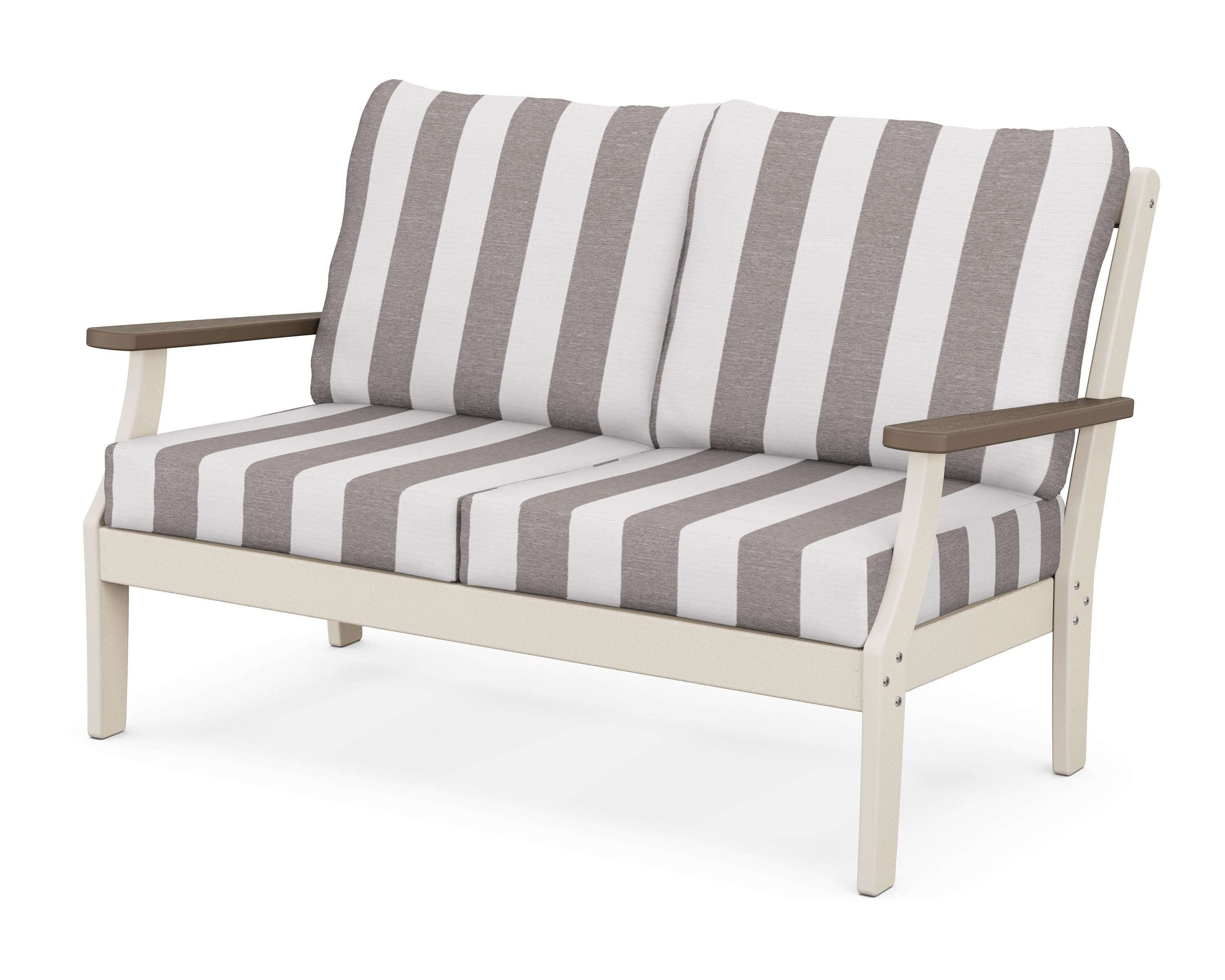 POLYWOOD® Braxton Deep Seating Loveseat in Sand / Kona / Cabana Stripe Grey Mist