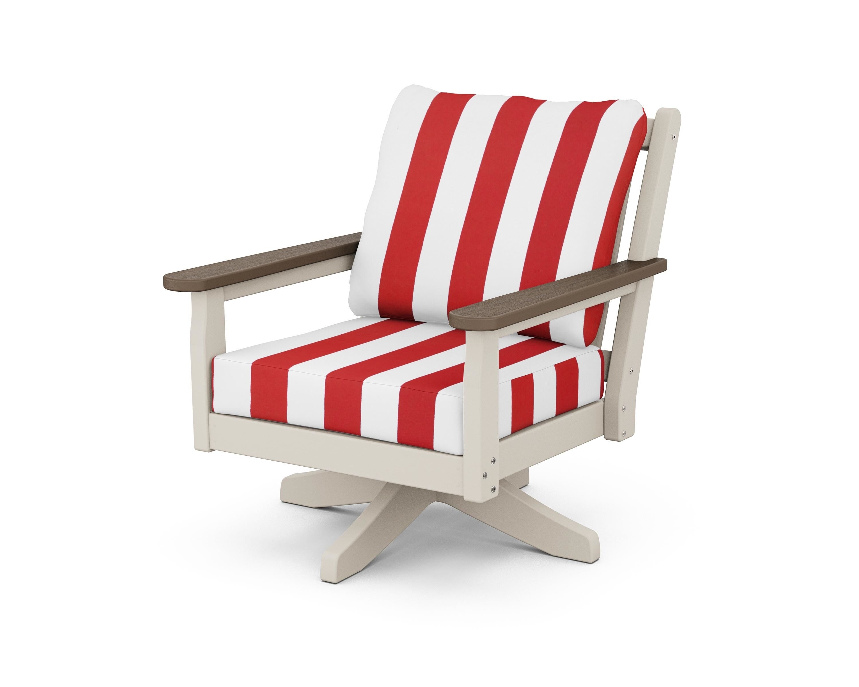 POLYWOOD® Chippendale Deep Seating Swivel Chair in Sand / Kona / Cabana Stripe Crimson