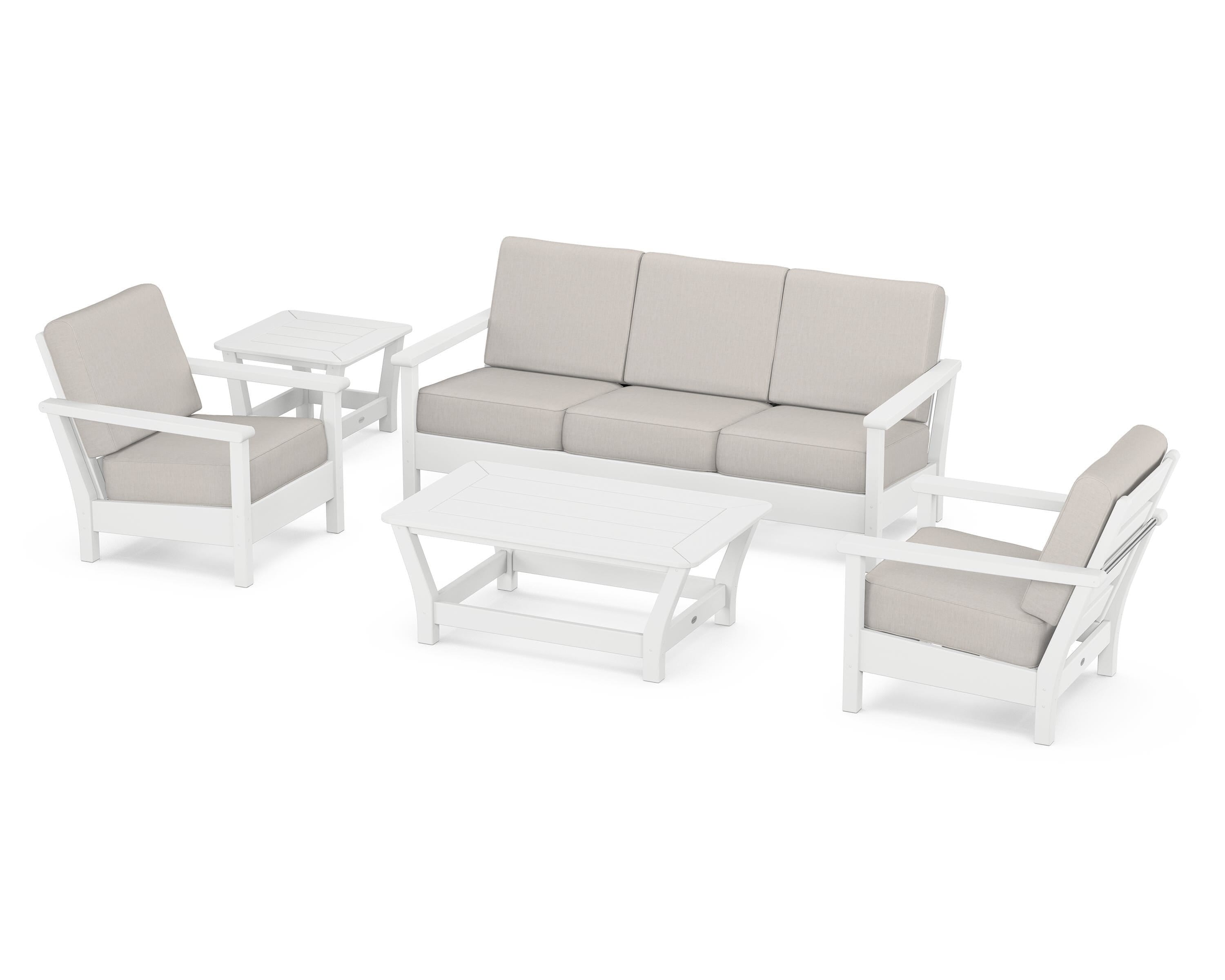 POLYWOOD® Harbour 5-Piece Deep Seating Set in White / Cast Ash