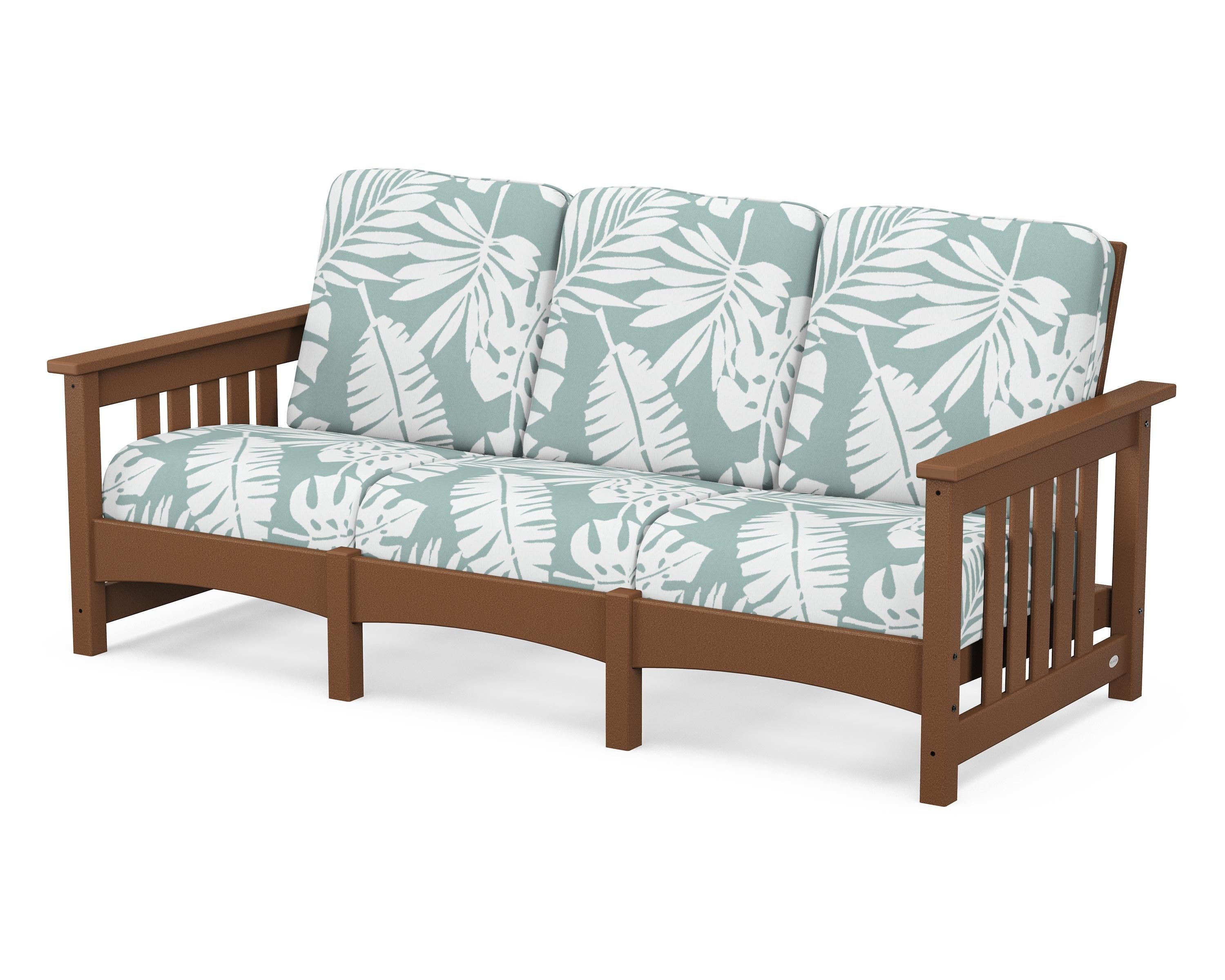 POLYWOOD® Club Mission Sofa in Teak / Leaf Glacier Spa