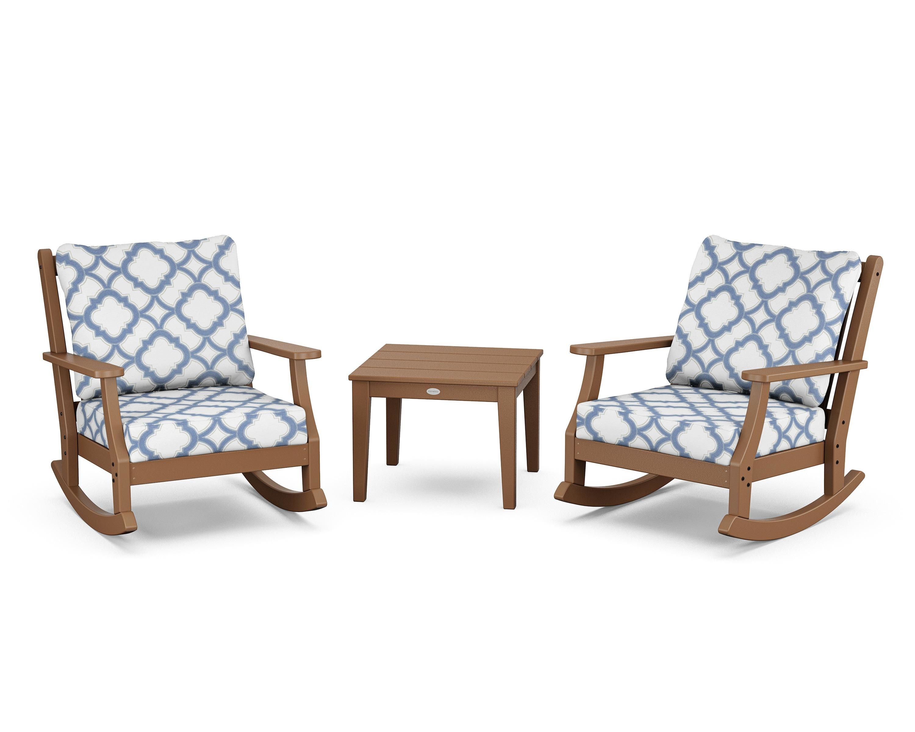 Country Living Wovendale 3-Piece Deep Seating Rocker Set in Teak / Trellis Sky Blue