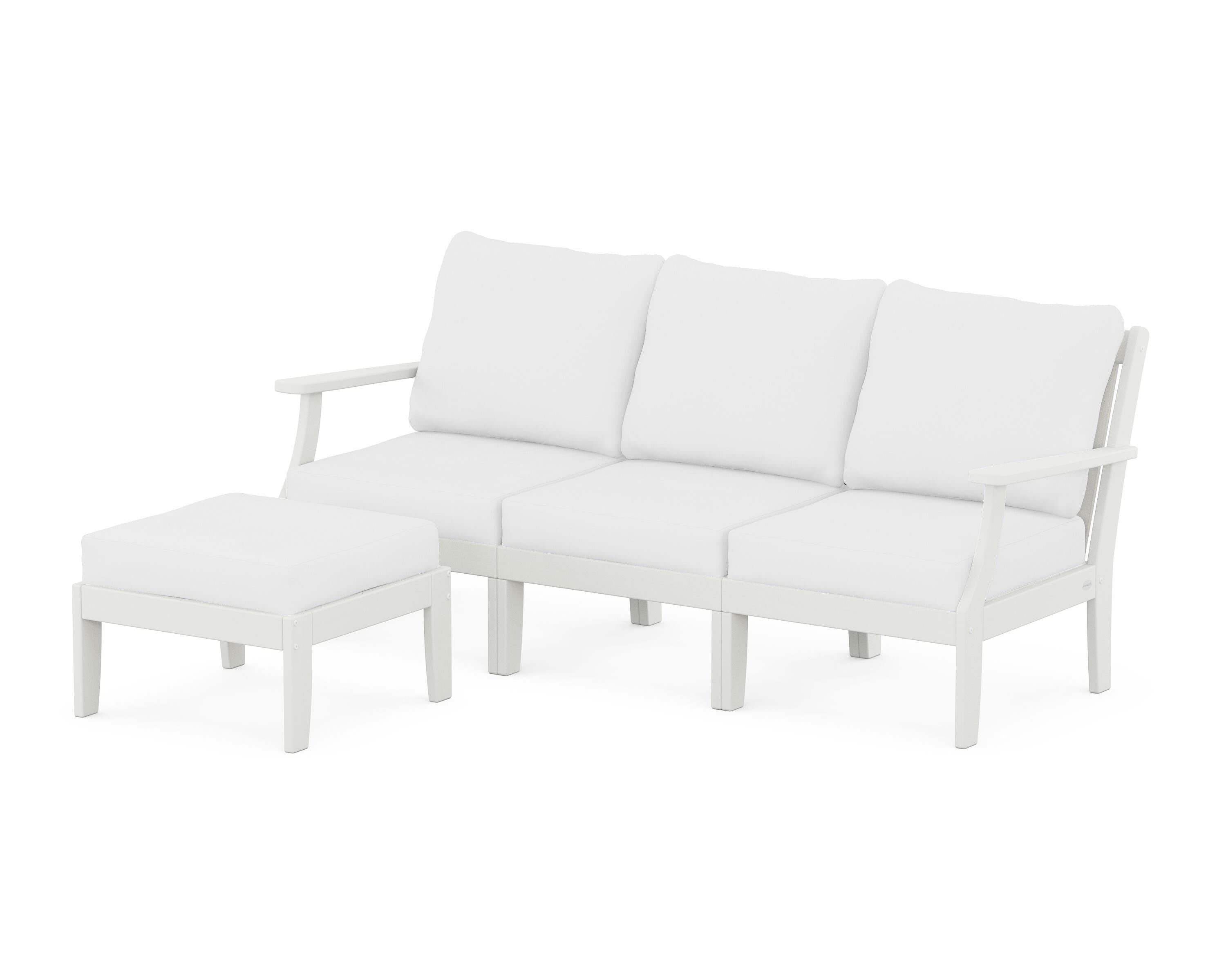 POLYWOOD® Braxton Modular 4-Piece Deep Seating Set with Ottoman in Vintage White / Natural