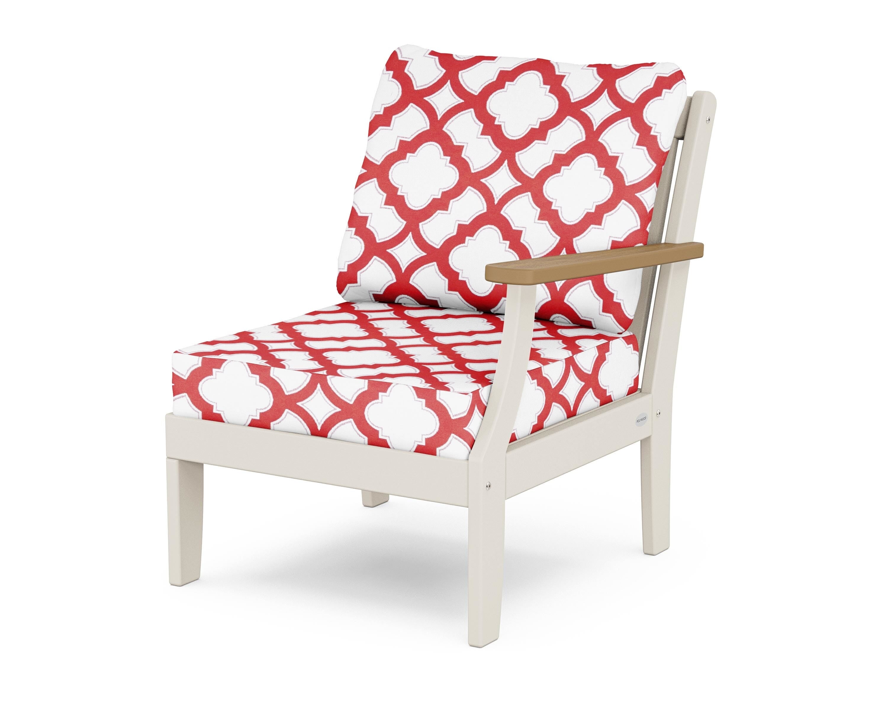 POLYWOOD® Braxton Modular Right Arm Chair in Sand / Natural / Trellis Crimson