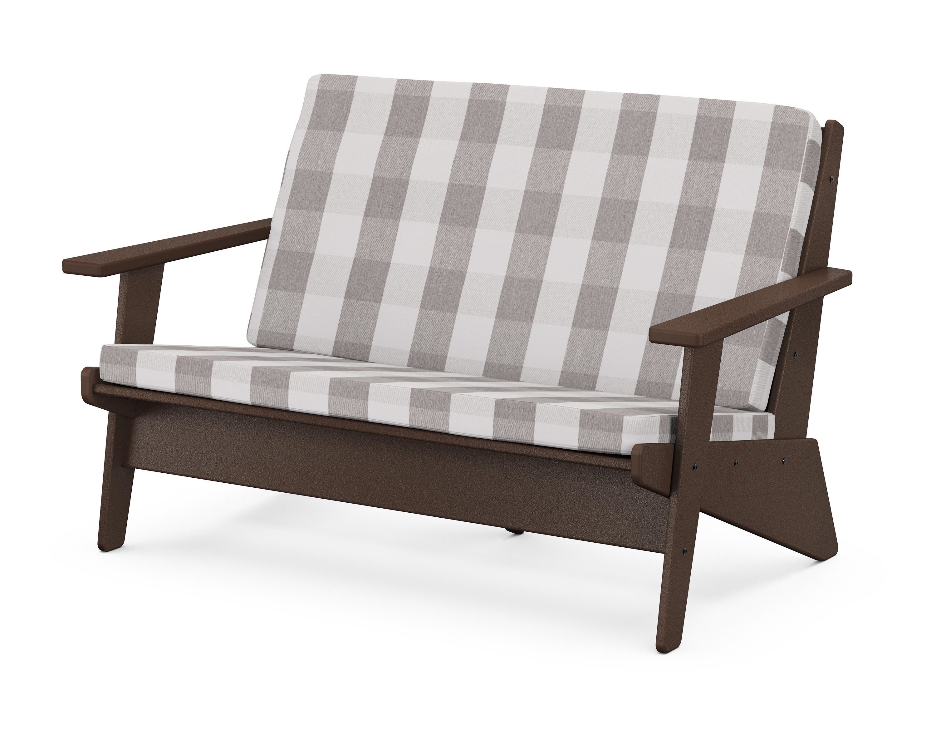 POLYWOOD® Riviera Modern Lounge Loveseat in Mahogany / Buffalo Plaid Grey Mist