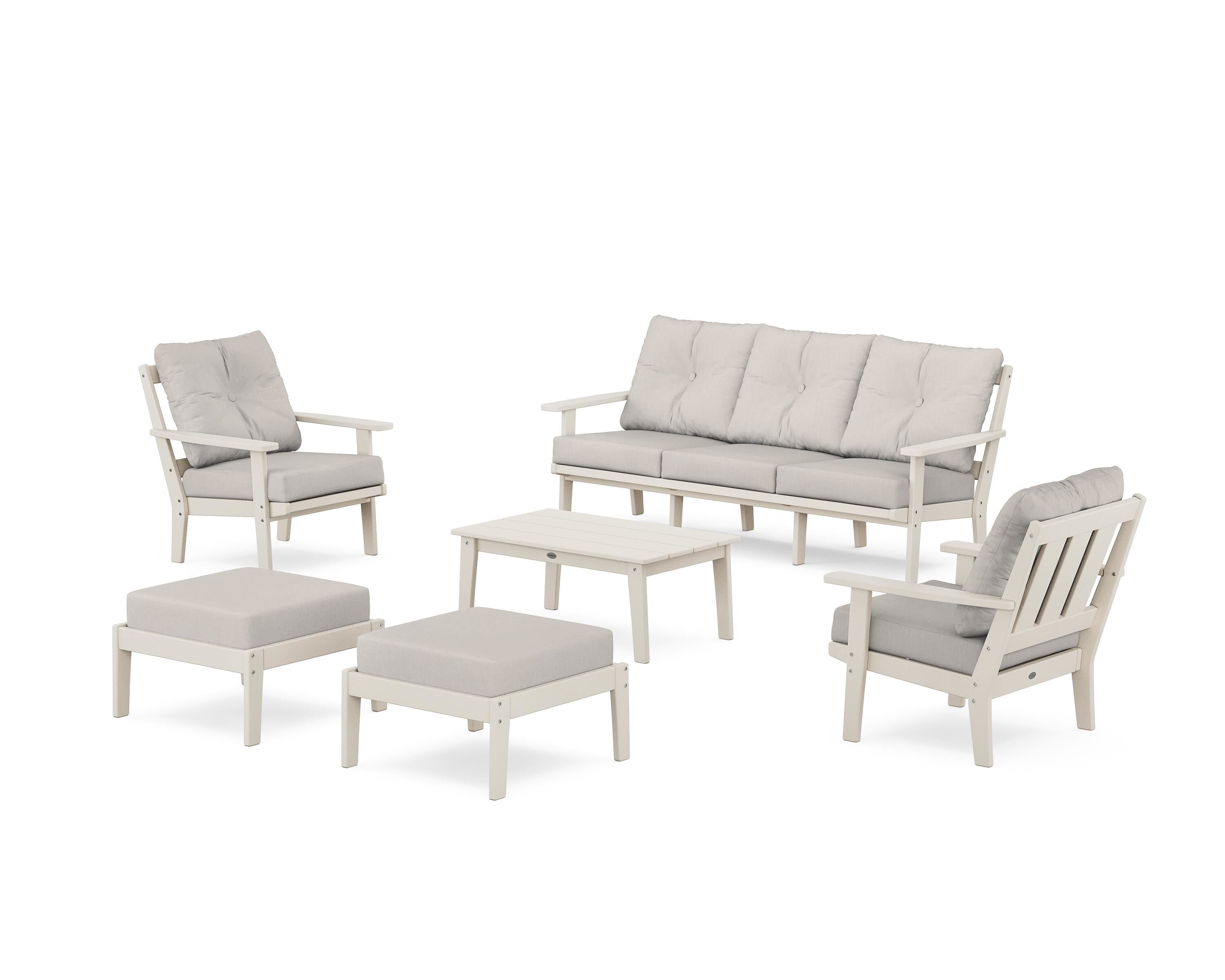 POLYWOOD® Oxford 6-Piece Lounge Sofa Set in Sand / Cast Ash