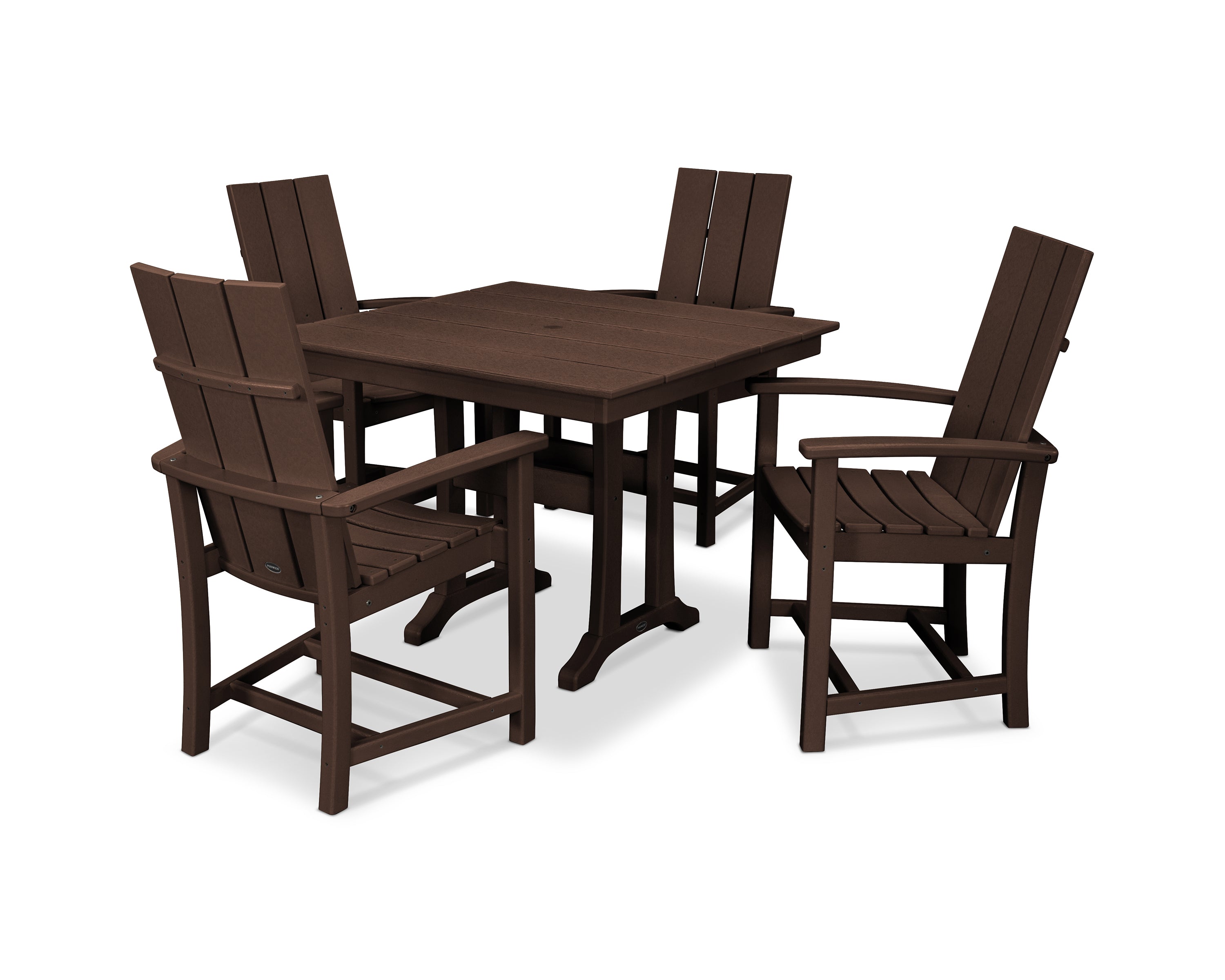 POLYWOOD® Modern Adirondack 5-Piece Farmhouse Trestle Dining Set in Mahogany